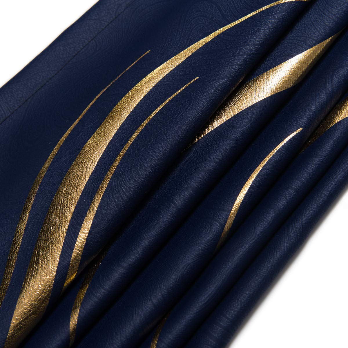 MYRU 2 Panels Set Luxury Striped Blackout Curtains for Bedroom Living Room (Navy and Gold, 2 x 66x84 Inch)
