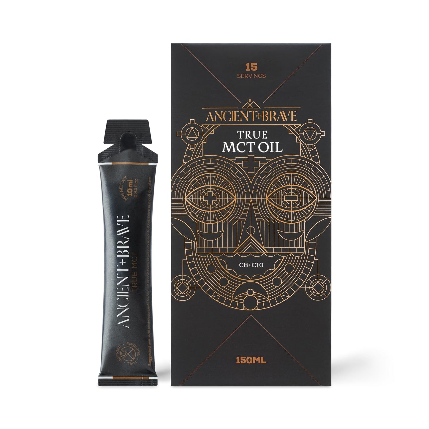Ancient + Brave True MCT Oil Sachets 15 x 10ml - High C8 & C10 Blend, 100% Pure Coconut Oil - Keto, Intermittent Fasting - Vegan, Paleo & Keto