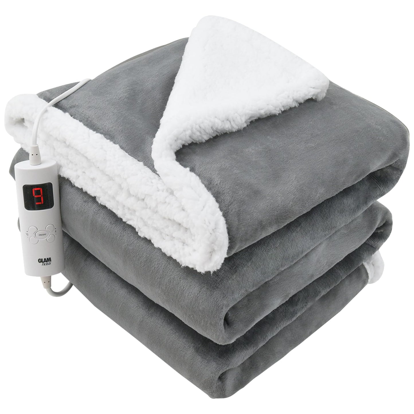 GlamHaus Heated Throw Electric Fleece Over Blanket Sofa Bed Large 160 X 130cm - 9 Heat and 9 Timer Auto Shut Off, Soft, Reversible Design, Digital