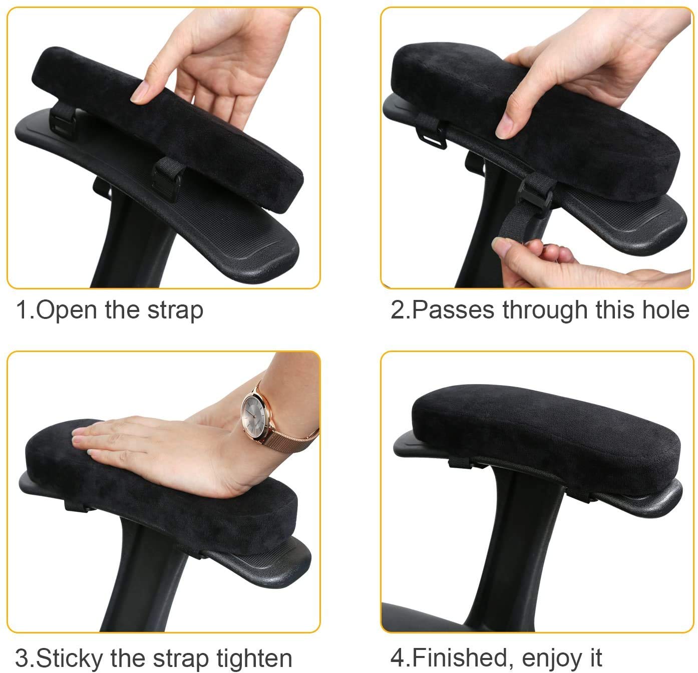 LEADSTAR Armrest Pads, Chair Arm Covers Cushions Ergonomic Memory Foam Anti-Slip Elbow Support Pillow for Computer, Gaming and Desk Chairs(Black)