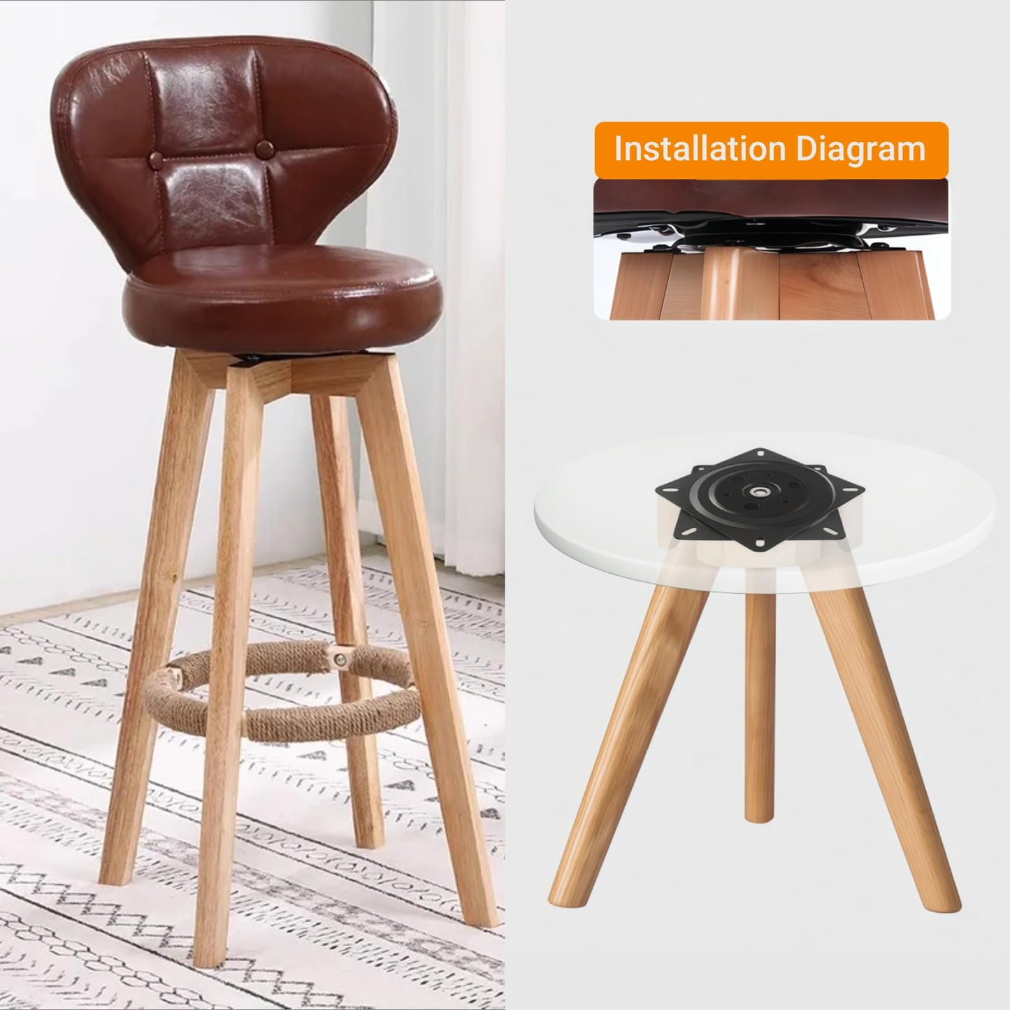 7in Chair Turntable Base, Rotating Seat Plate, Hardware
