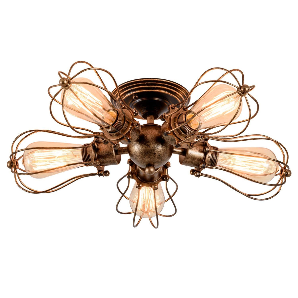 GLADFRESIT Vintage Ceiling Lights Adjustable Socket Retro Chandeliers Metal Wire Cage Lamp Semi-Flush Mount Rustic Ceiling Light Indoor Home