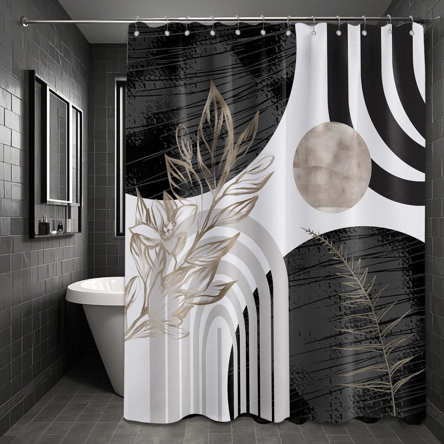 LanZanthic Black and White Shower Curtains for Bathroom Grey Boho Gray Modern Cool Mens Wet Room Shower Curtain with hooks, Mould Proof Resistant