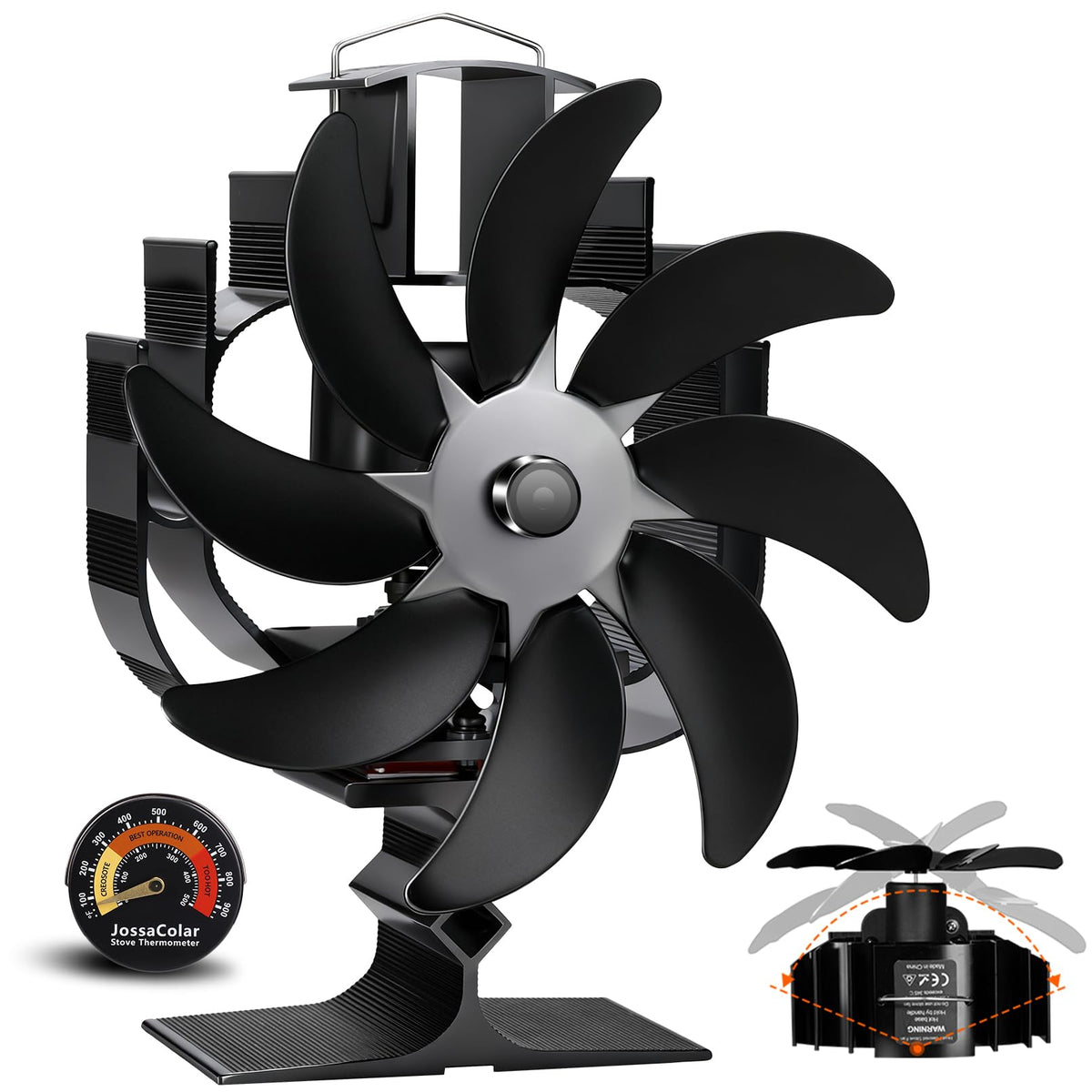 JossaColar 8-Blade Oscillating Log Burner Fan Heat Powered | Stove Fans Log Burners for Wood Burning Stove | Eco Fire Fan | Fireplace Accessories