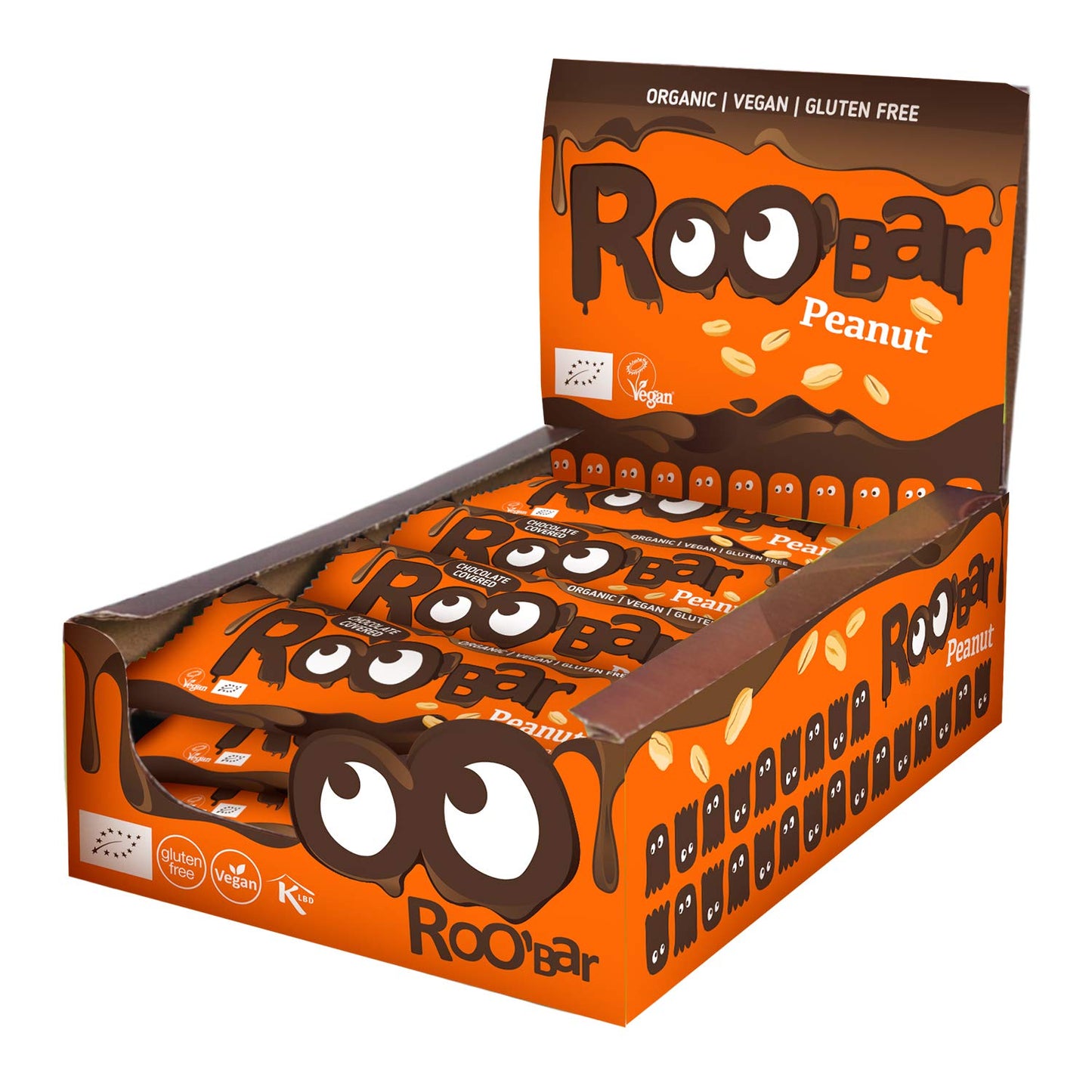 Roobar Chocolate Covered Peanut Bar ? 100% Organic Vegan Bar. Dairy & Gluten Free, No Added Refined Sugar, 16 x 30g