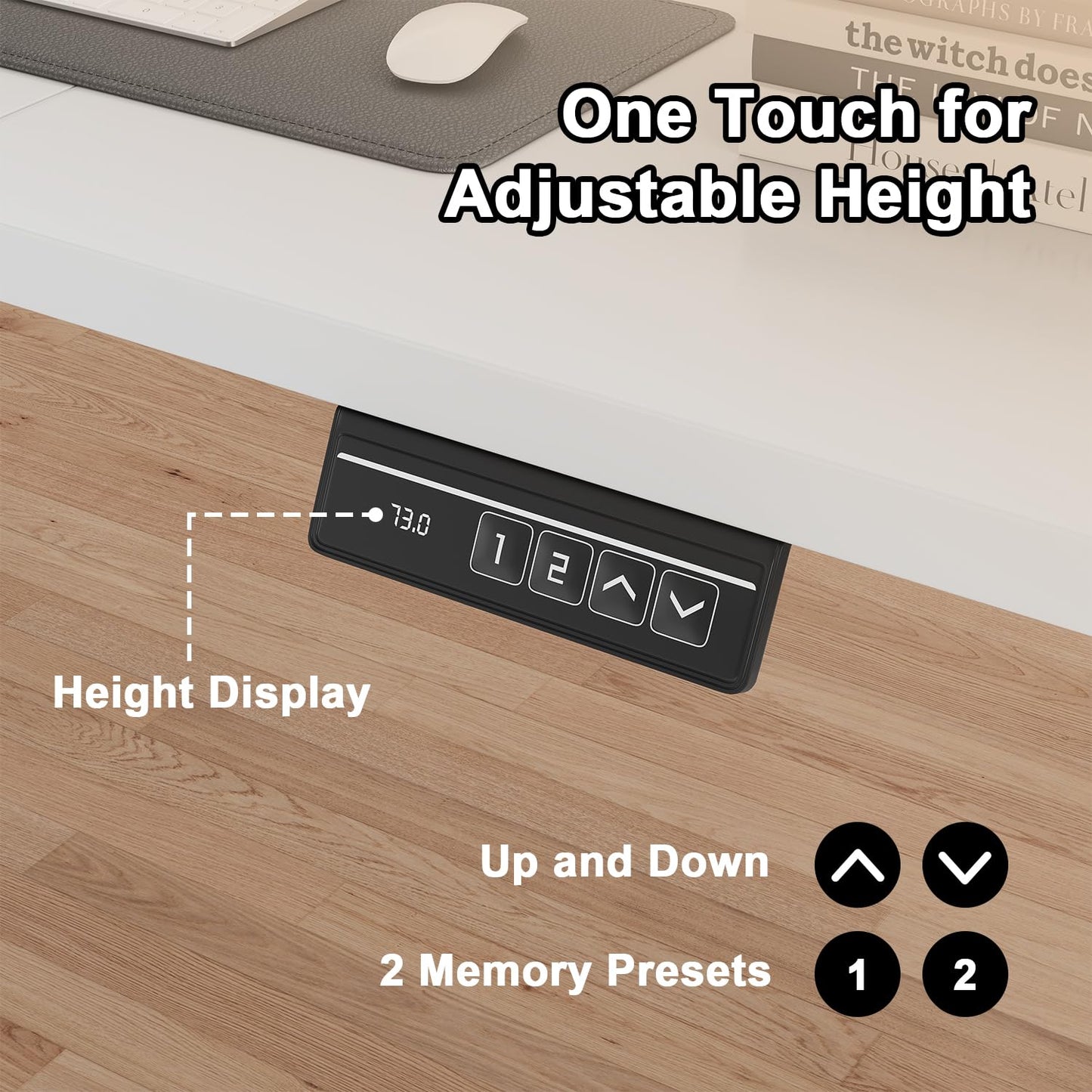 JUMMICO Electric Standing Desk with Monitor Stand, 160x70cm Height Adjustable Desk, Office Table with 2 Memory Smart Pannel,White