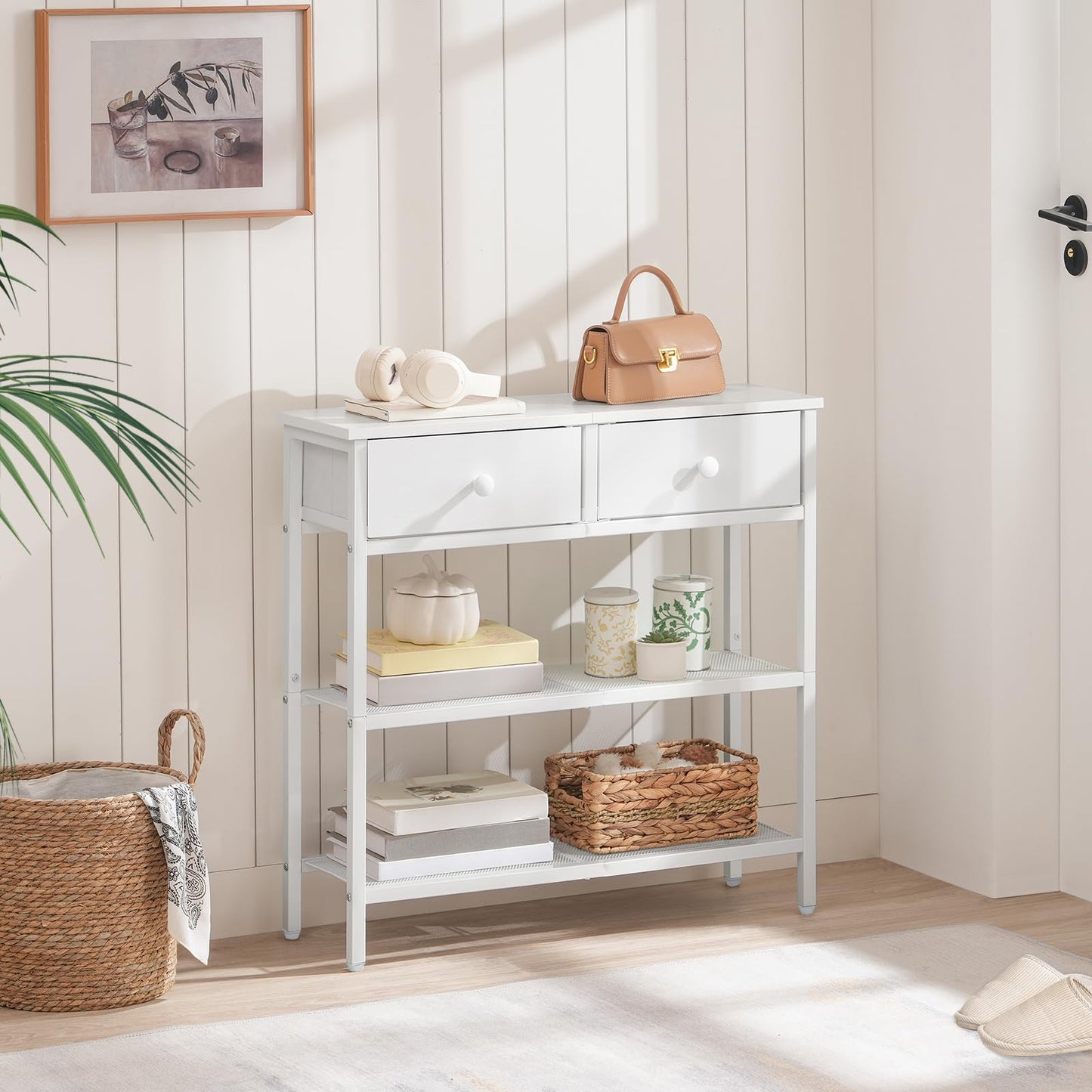 HOOBRO Console Table, Slim Console Table with 2 Non-woven Drawers, Hallway Table with Storage, Slim Sofa Table for Small Spaces, Living Room