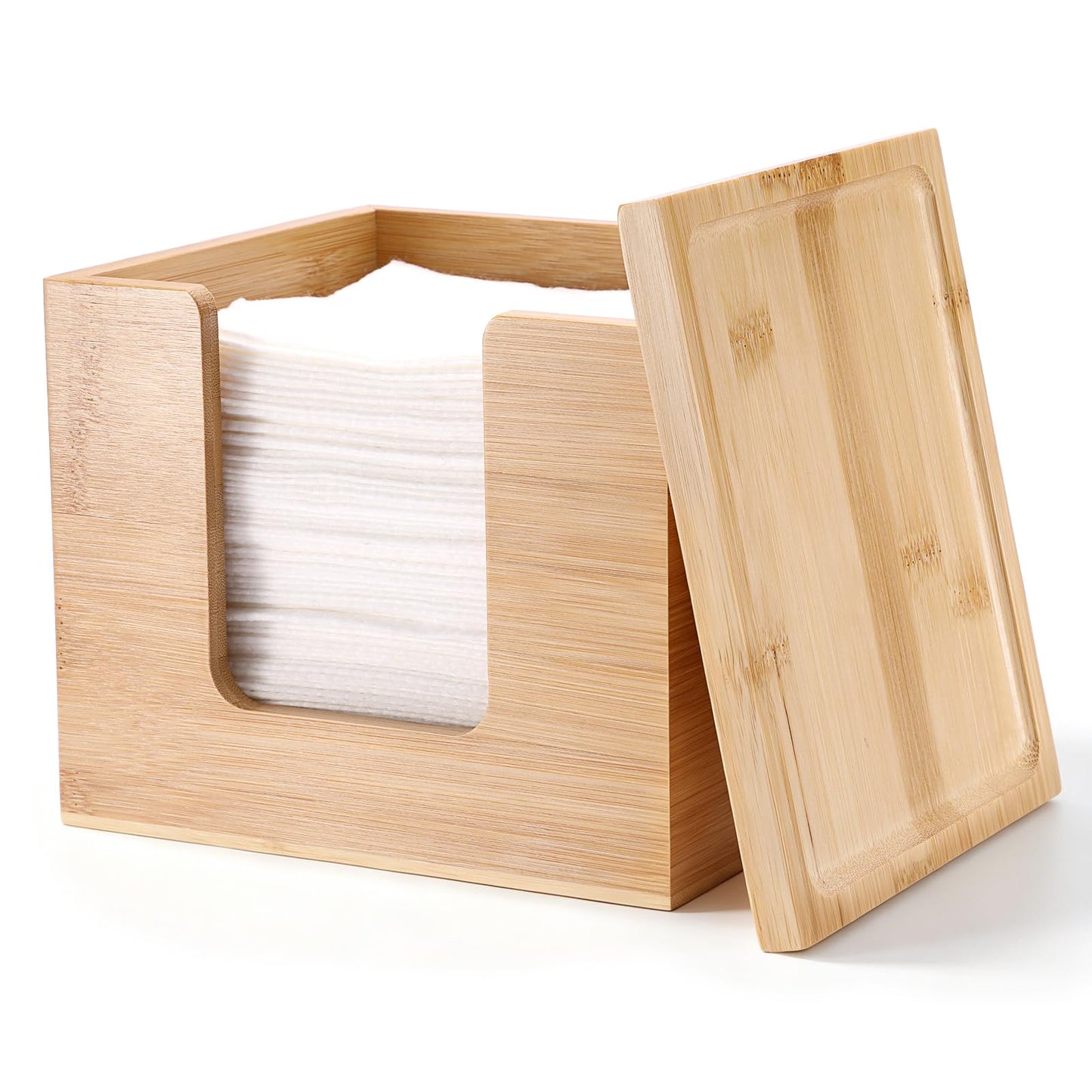 BTSKY Bamboo Disposable Face Towel Box Holder, Tabletop Storage Box
