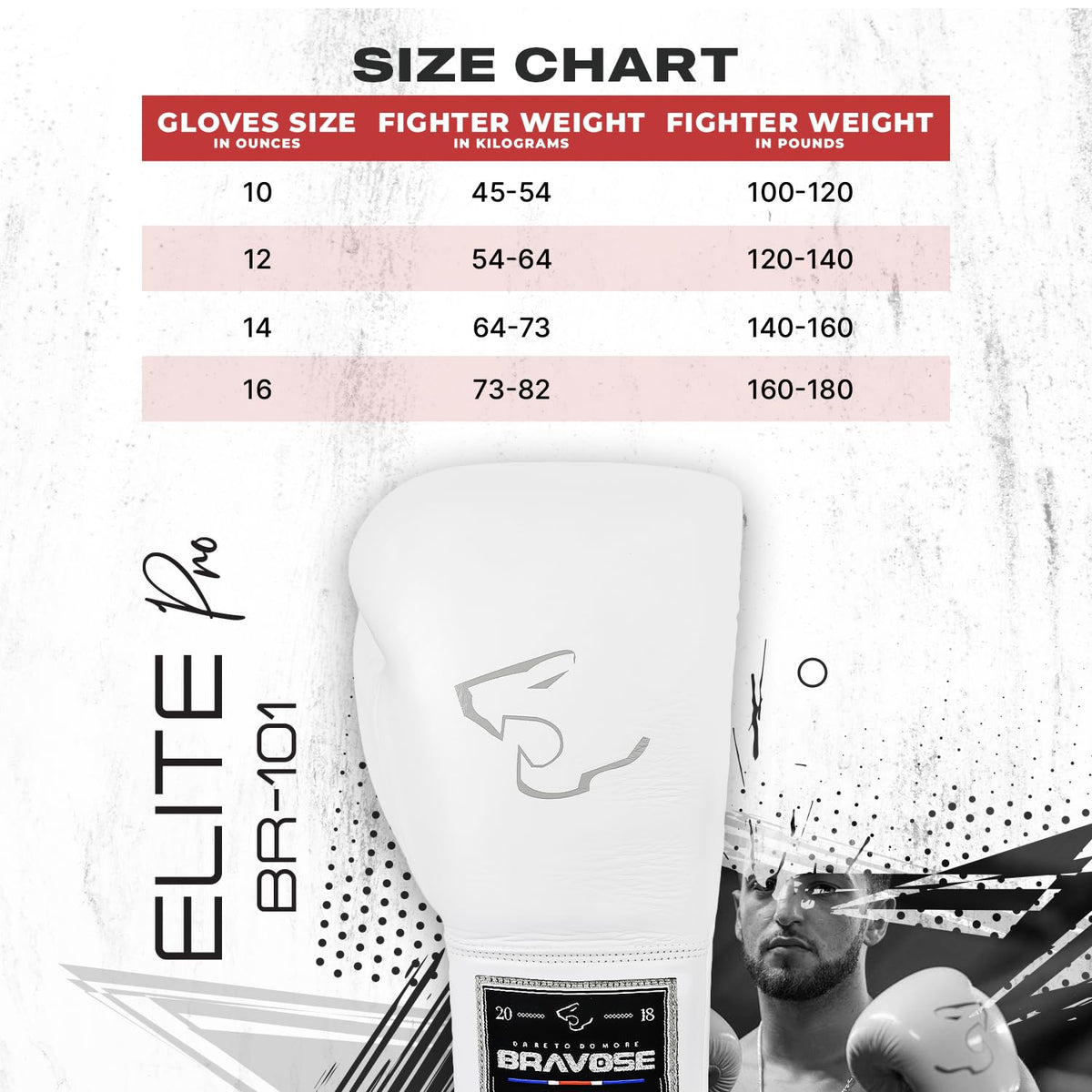 BRAVOSE Elite Pro Strap 16oz Boxing Gloves | Professional Leather Boxing Gloves for Punching Training, Sparring, MMA Kickboxing, Muay Thai Made By