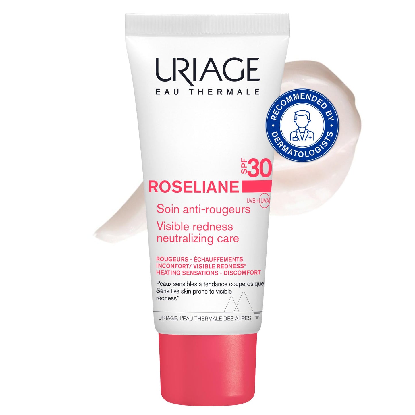 Uriage Roseliane Anti-Redness SPF30 Face Cream 40ml - Soothes, Hydrates, Reduces Redness of Sensitive Skin - With Shea Butter - Long-lasting Comfort &