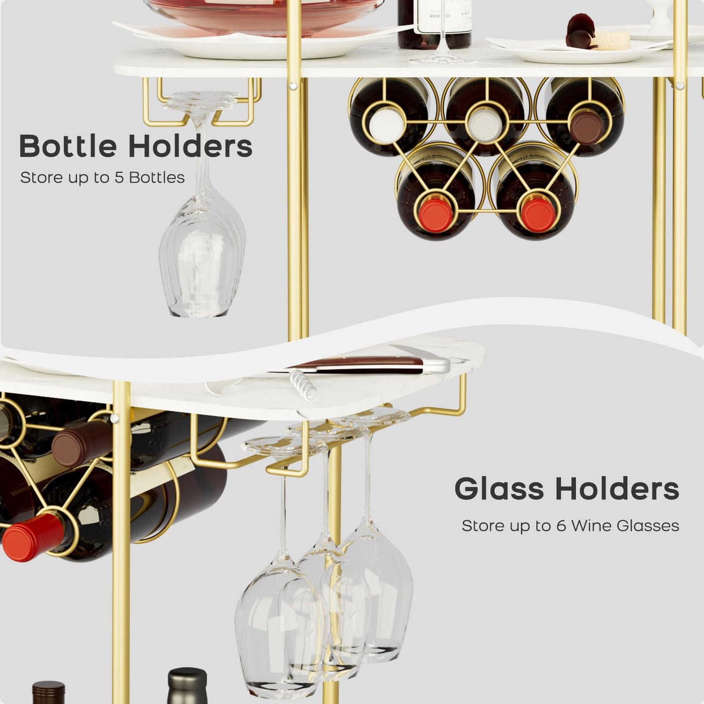 DAWNYIELD 2 Tier Mobile Bar Serving Cart, Drinks Trolley on Wheels, Gold
