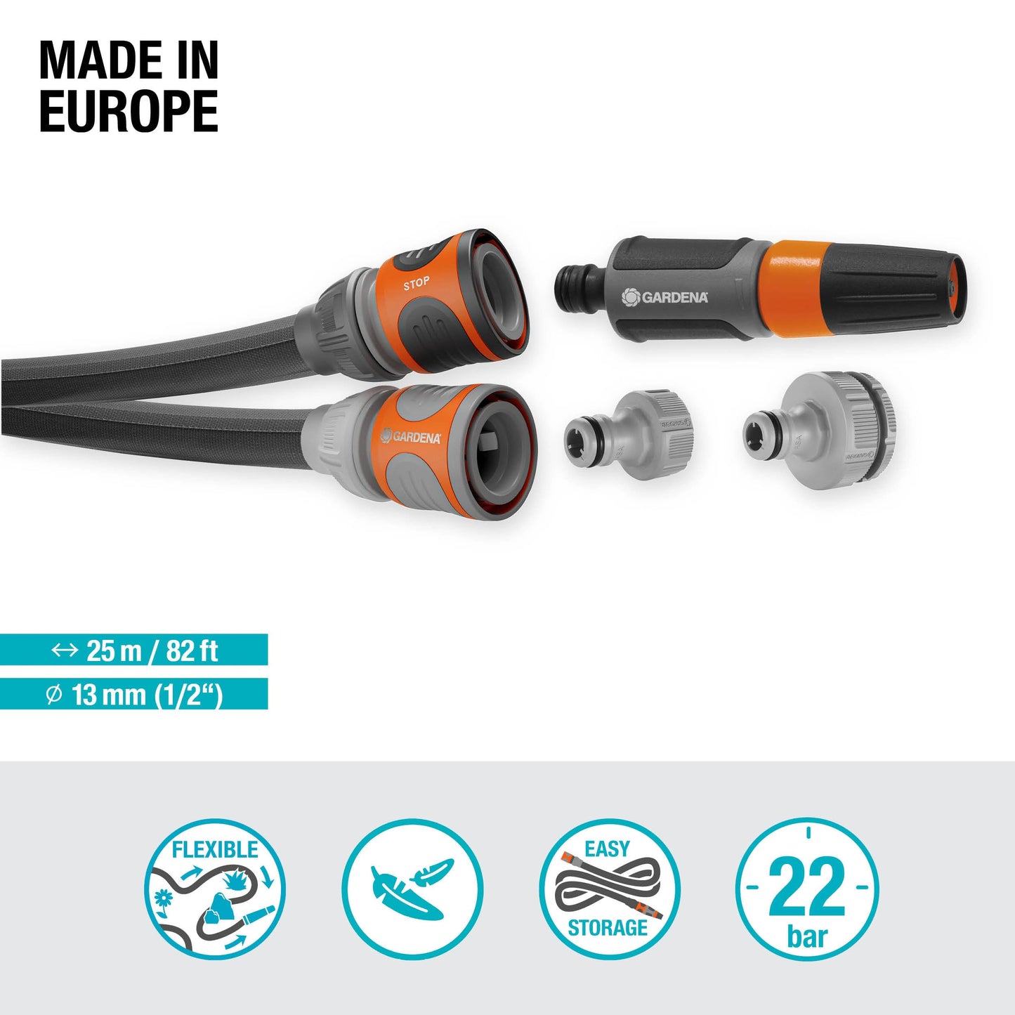 Gardena Liano Life Textile Hose 1/2 inch, 25m: Highly flexible textile garden hose, with PVC inner tube, no kinking, lightweight, weather-resistant
