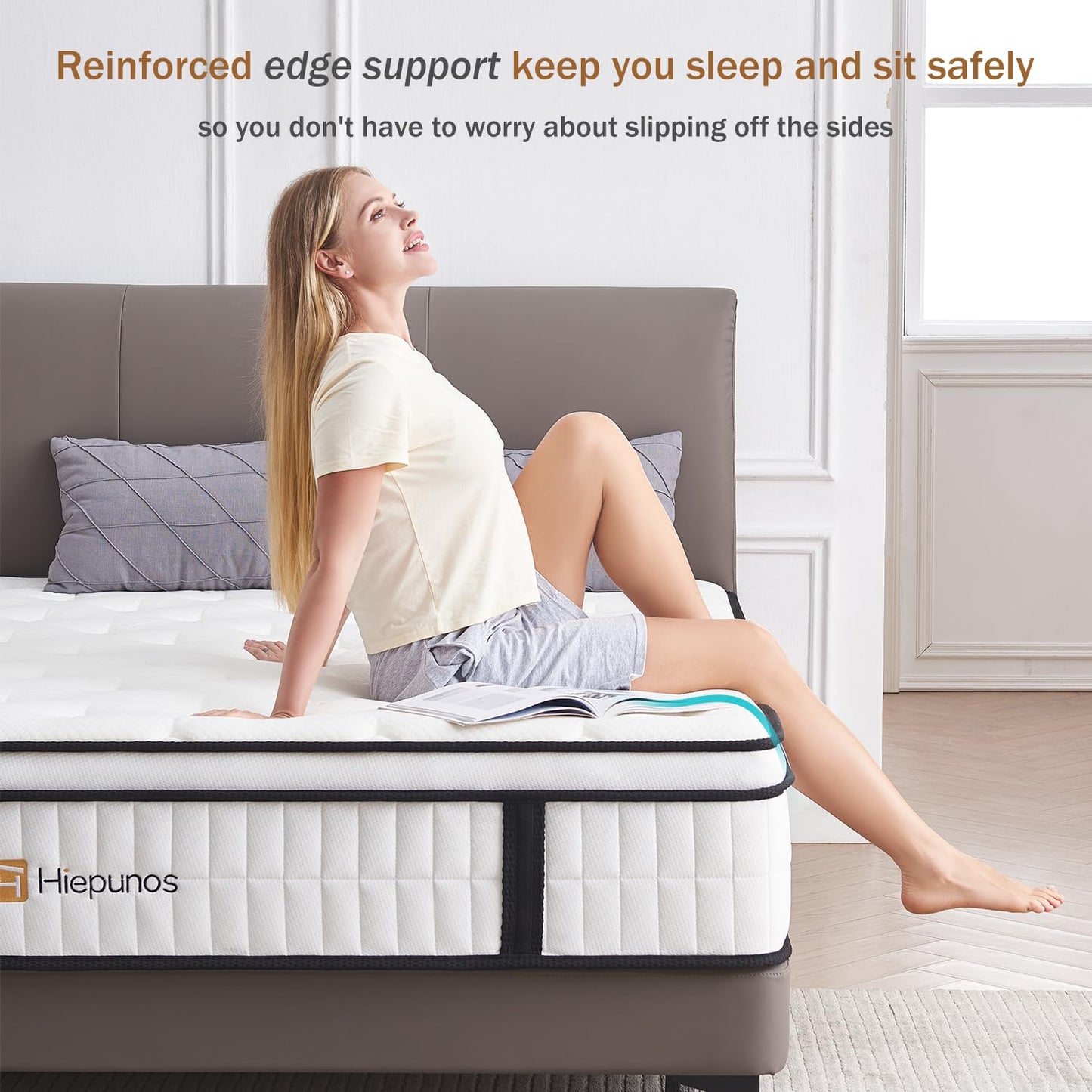 Hiepunos 5FT King Size Mattress, 10.2 INCH King Memory Foam Sprung Mattress Medium Firm,Comfortable Sleep for Back Pain Relief and Heavy