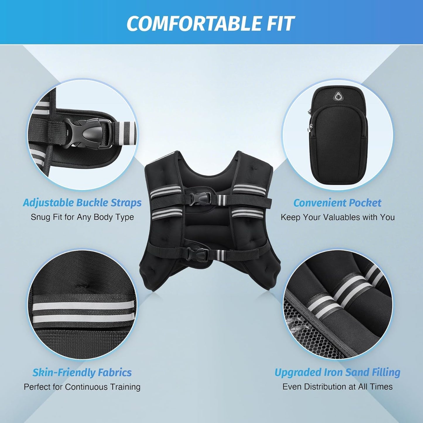 ZELUS Weighted Vest, 9kg Weight Vest with Reflective Stripe for Workout, Strength Training, Running, Fitness, Muscle Building, Weight Loss,