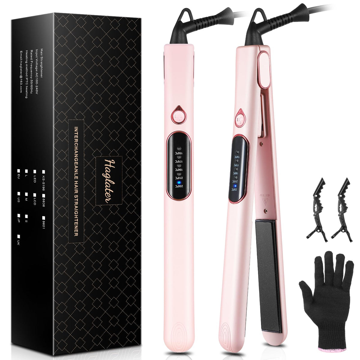 Hair Straighteners for Women, Haglater 2 in 1 Straightener and Curler Ceramic Plates Flat Iron with Adjustable Temperature LCD Display Straightening