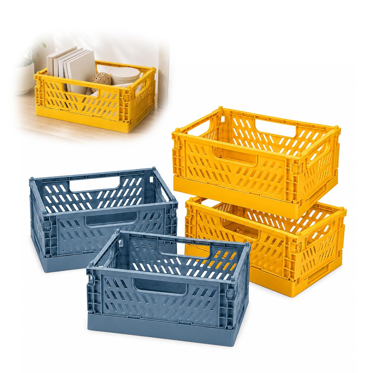 PIANKEKE 4 Pcs Collapsible Storage Boxes, Stackable Storage Baskets, Folding Crates