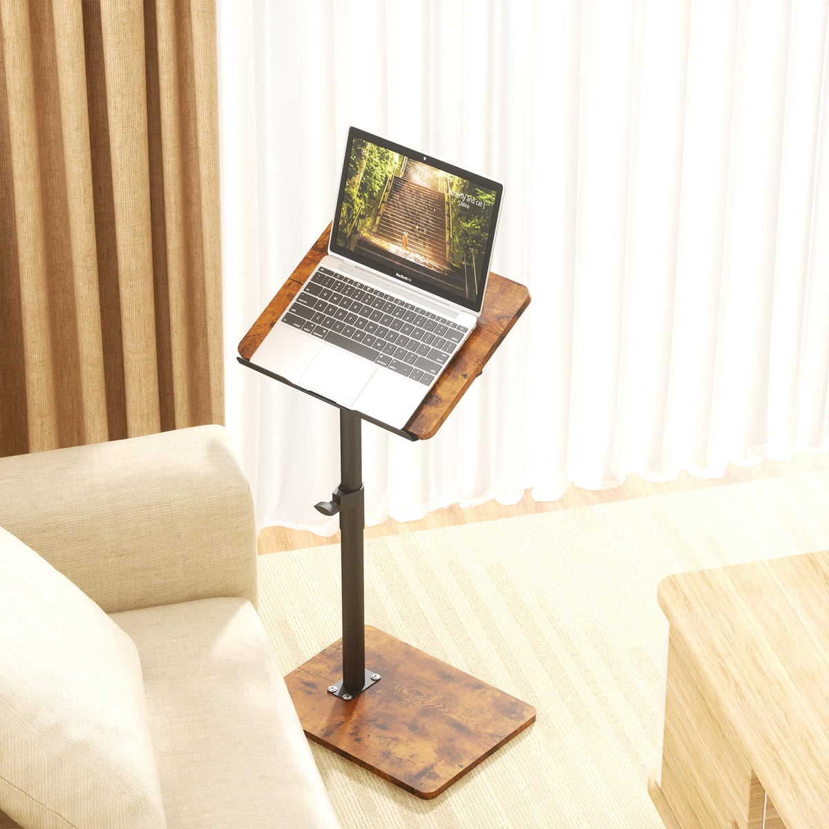 YUHFERA Sofa Armrest Tray Table for Couch - 360? Swivel Height Adjustable End Desk for Small Spaces, Snack Side Table for Bed or Chair with Phone &