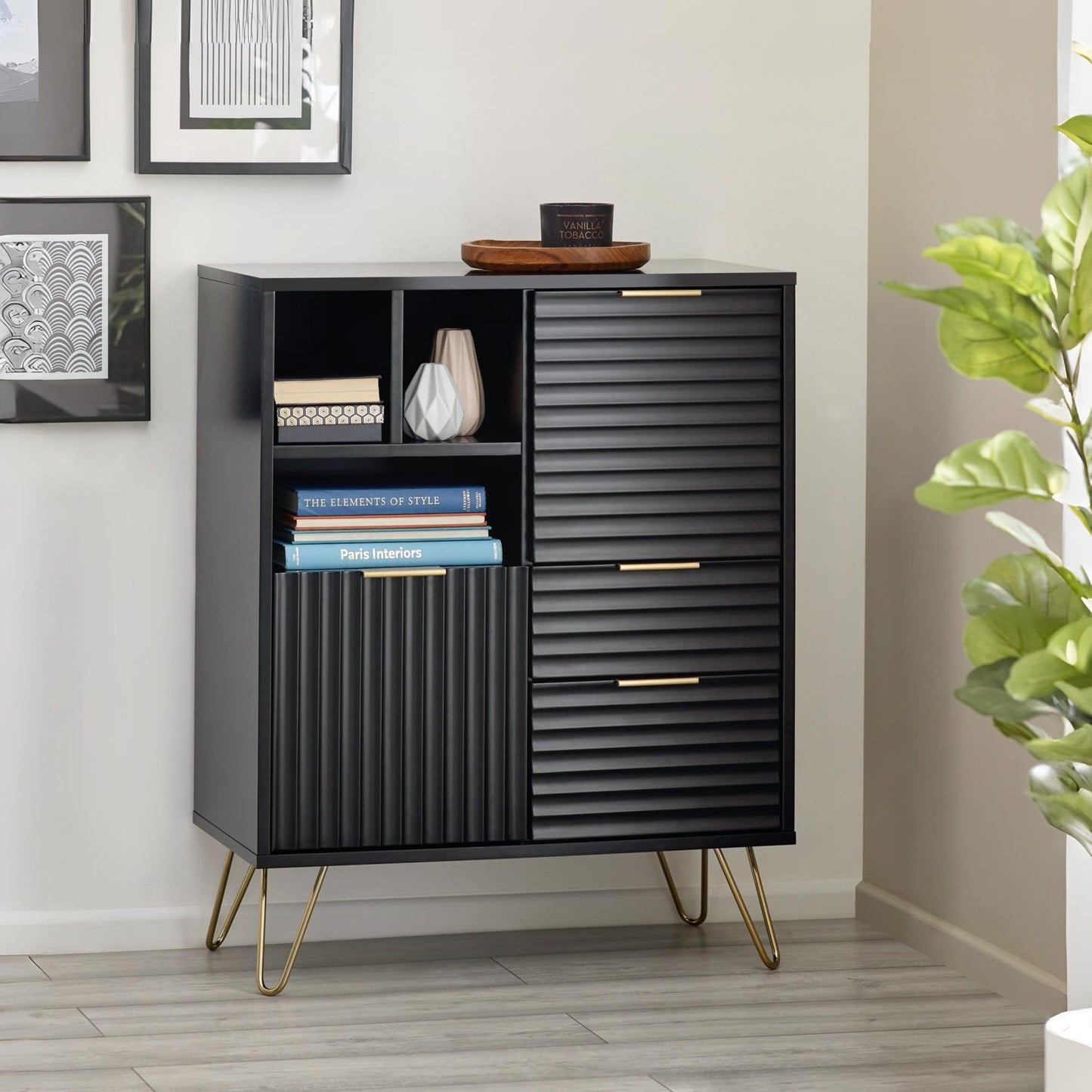 Julian Bowen Murano Sideboard, 2 Drawer, 2 Door, Black - H100 x W80cm