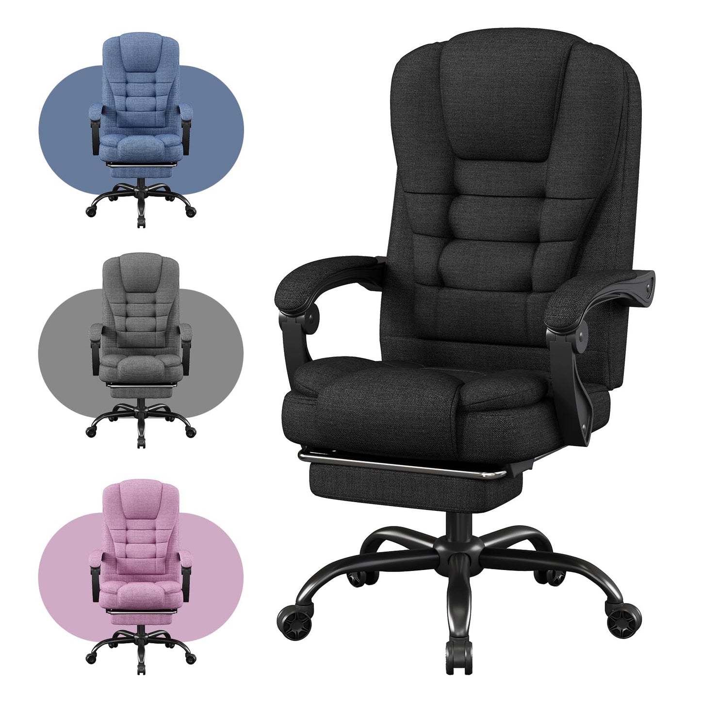 SITMOD Executive Office Chair with Footrest, Pocket Spring Fabric Desk Chair, High Back Thick Padding Computer Chair with Linkage Armrests