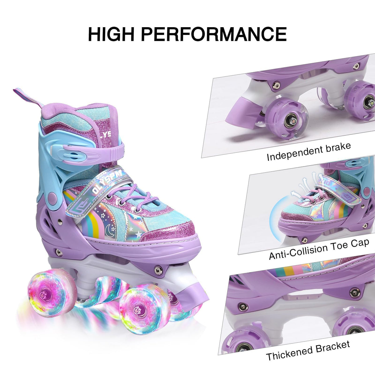 OLYSPM Roller skates kids Roller boots,8 Light up Wheels and 4 Sizes Adjustable,Quad skates with storage bag,Double-row Roller Skates for girls,boys