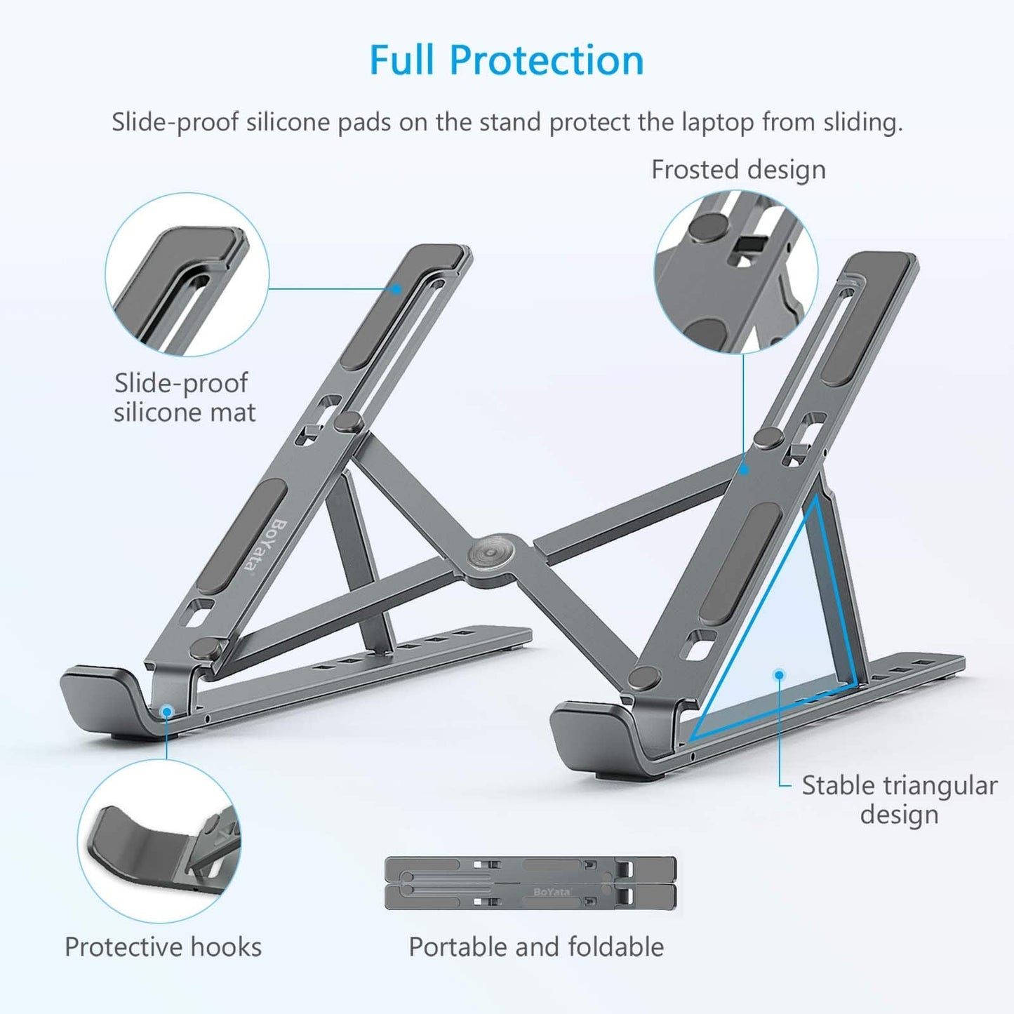BoYata Laptop Stand, 6-Level Height Adjustable Portable Laptop Riser, Grey