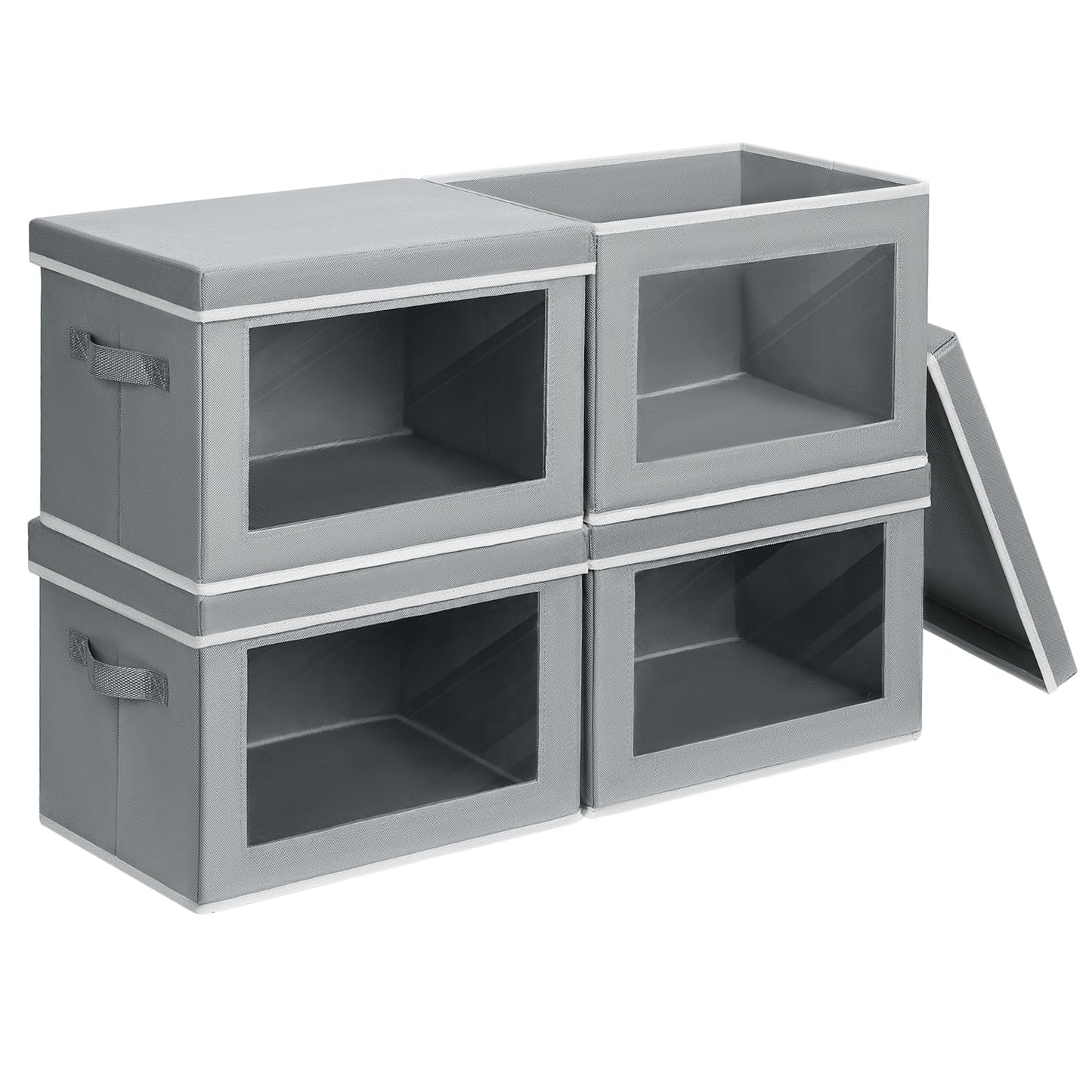 DIMJ 4 Pack Foldable Storage Boxes with Lids, Collapsible Storage Bins with Transparent Window, Fabric Storage Basket with Handle