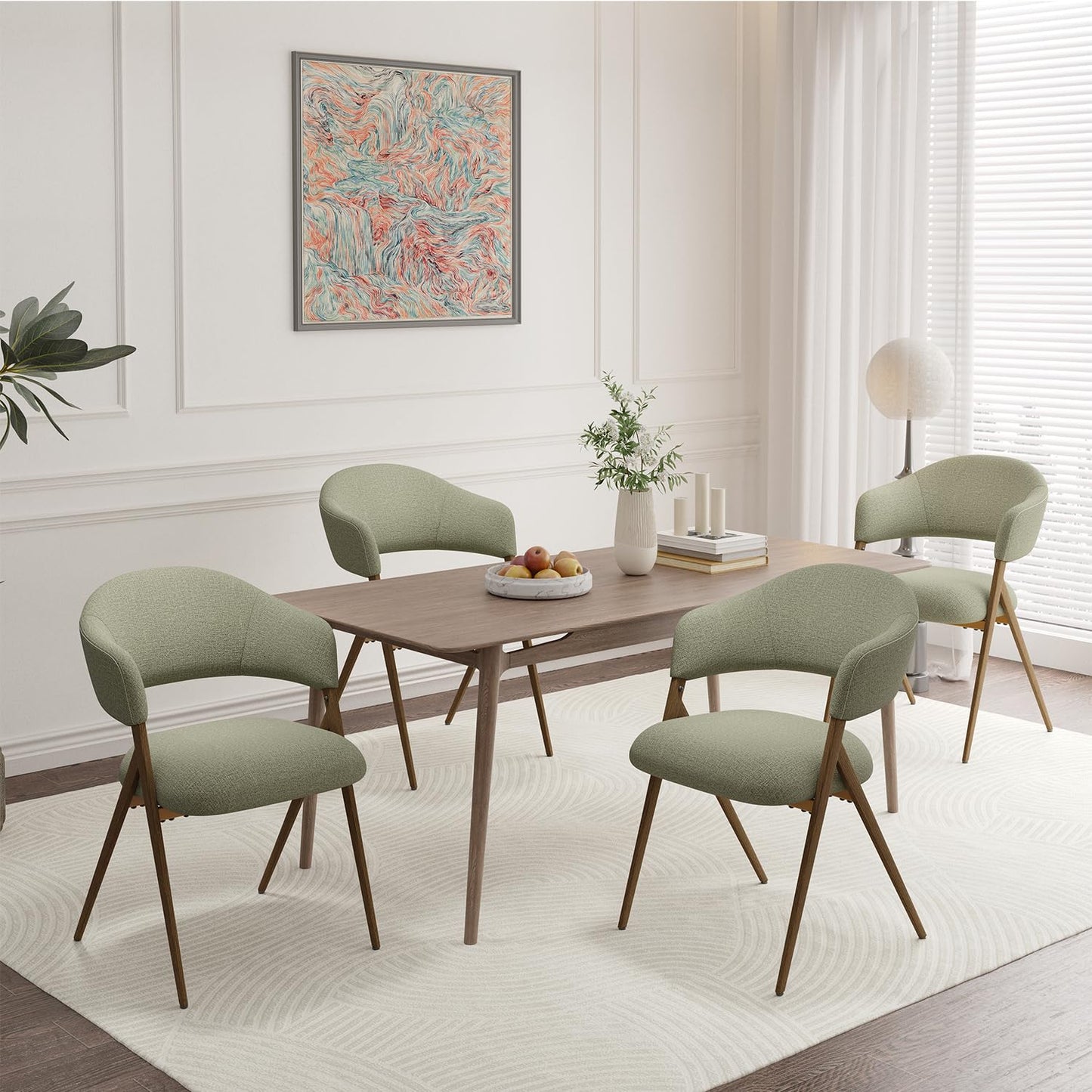 COLAMY Ergonomic Linen Dining Chair with 135° Recline, Breathable Cotton-Linen Fabric, Wooden-Look Metal Legs, 125kg Capacity