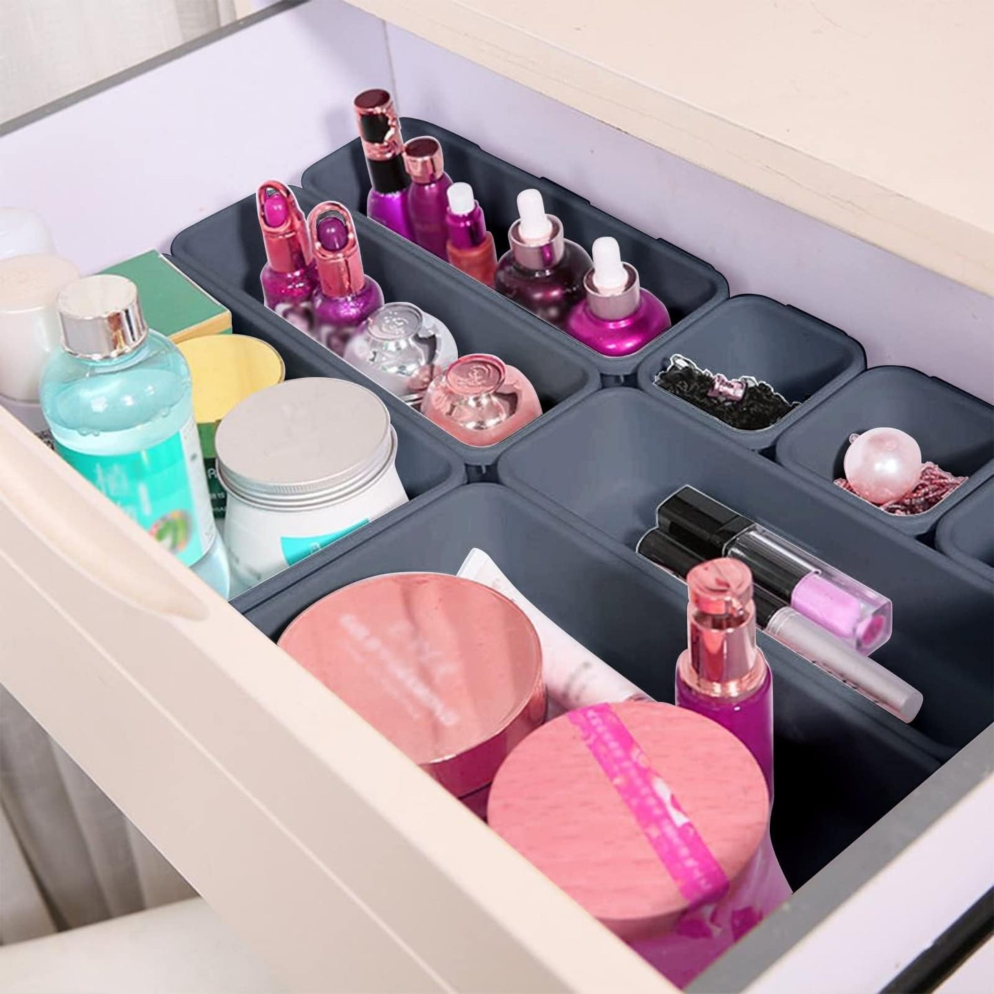 Nuts OT nuts Desk Drawer Organiser Tidy Dividers 24Pcs Makeup Dividers 3 Sizes Plastic Trays for Storage for Dresser Cosmetics Office Stationery