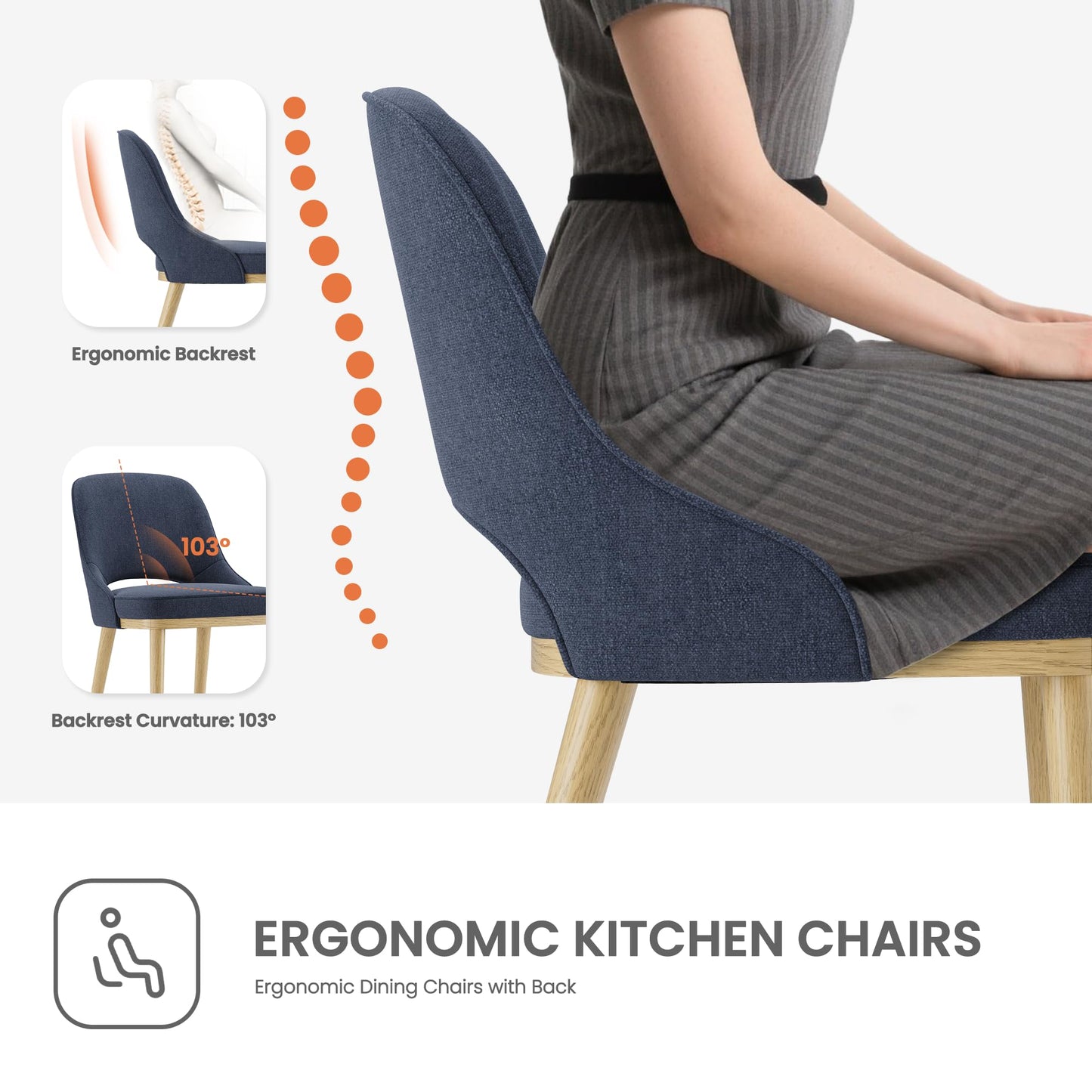 Dining Chairs Set of 4, Upholstered Dining Room Chairs with Chenille Fabric, Ergonomic Backrest, High Density Cushion & Rubber Wood Frame