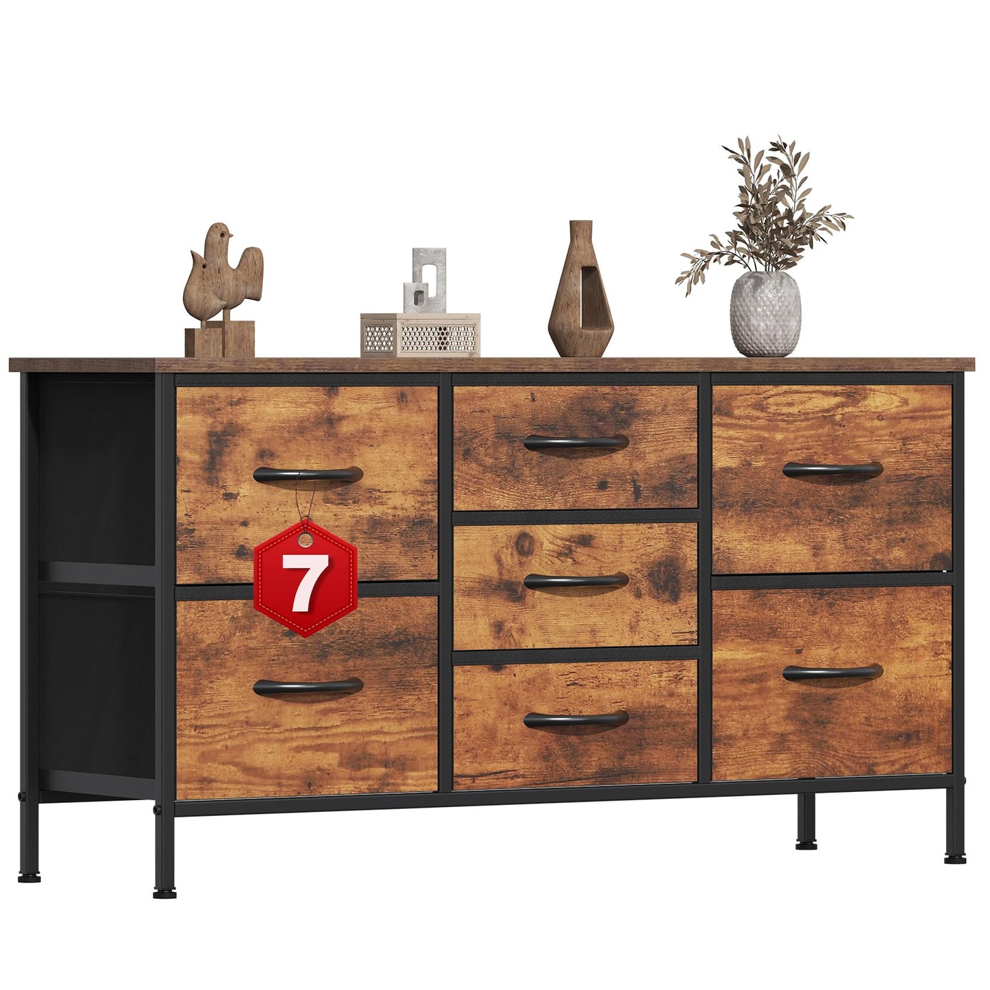 GoaHi Chest of Drawers, Small Dressers with Metal Frame and MDF Wooden Top Board, Adjustable Feet, Anti-Tip Safety