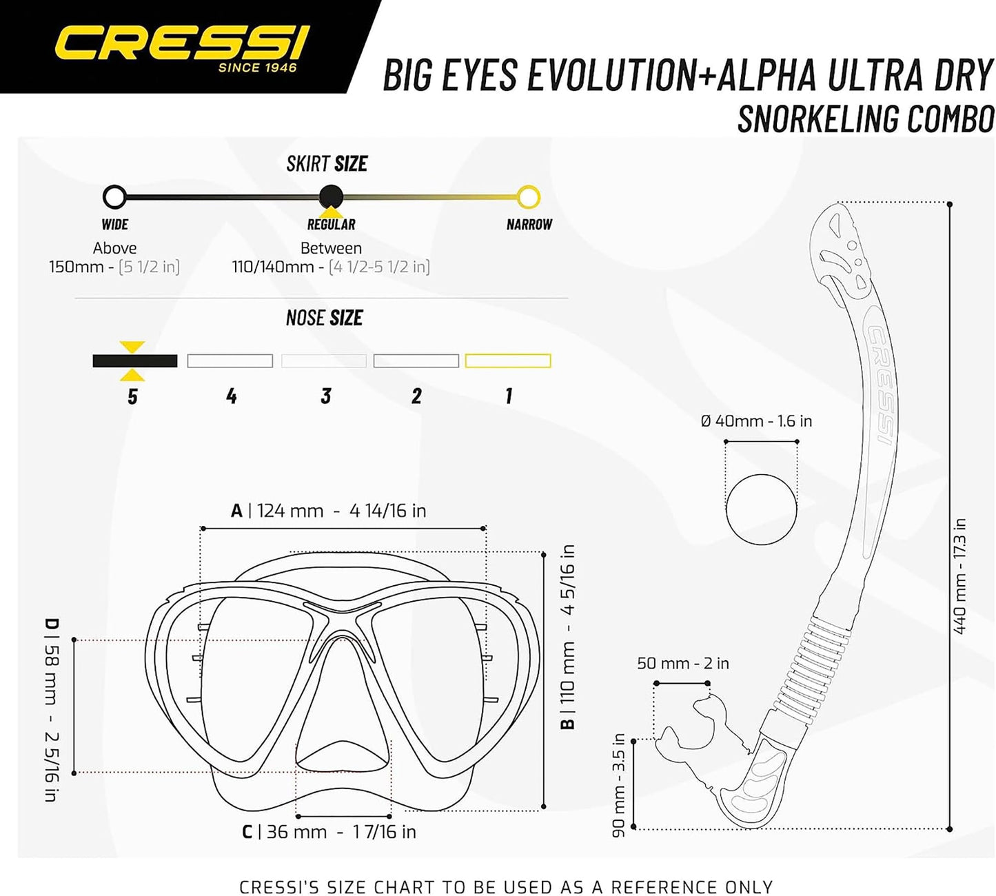 Cressi Big Eyes Evolution Mask & Alpha Ultra Dry Snorkel - Dive Combo Set, One Size, Black/HD Mirrored Lens, Adult Unisex
