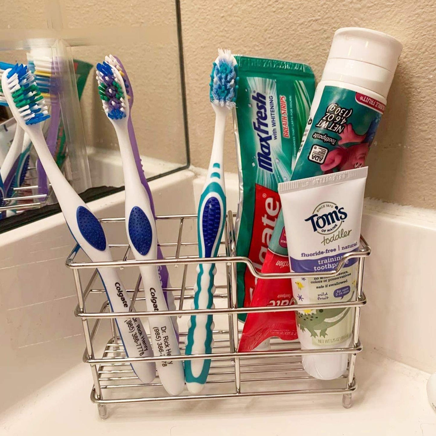 SENSOUSONG Tooth Stand Brush Toothpaste Storage Stand - Metal Steel Stainless Welding Drain Toothbrush Holder, for Bathroom, Razor, Cosmetics
