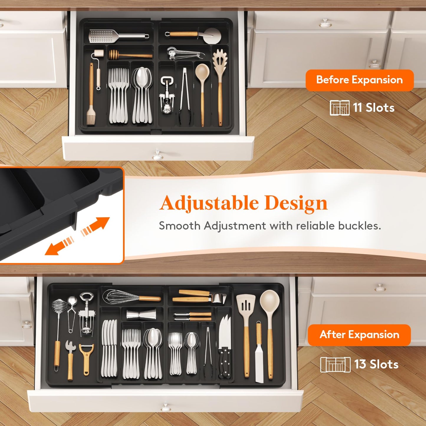 Lifewit Extra Large Cutlery Drawer Organiser, Expandable to 36 Inches Utensil Tray for Kitchen, Adjustable Silverware and Flatware Holder, Compact