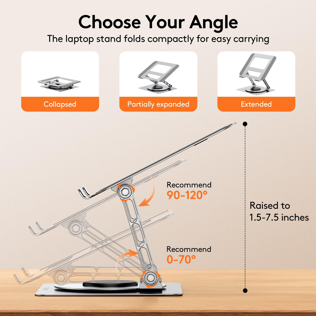 TECKNET Adjustable Laptop Stand for Desk 360° Rotating Ergonomic (Silver)