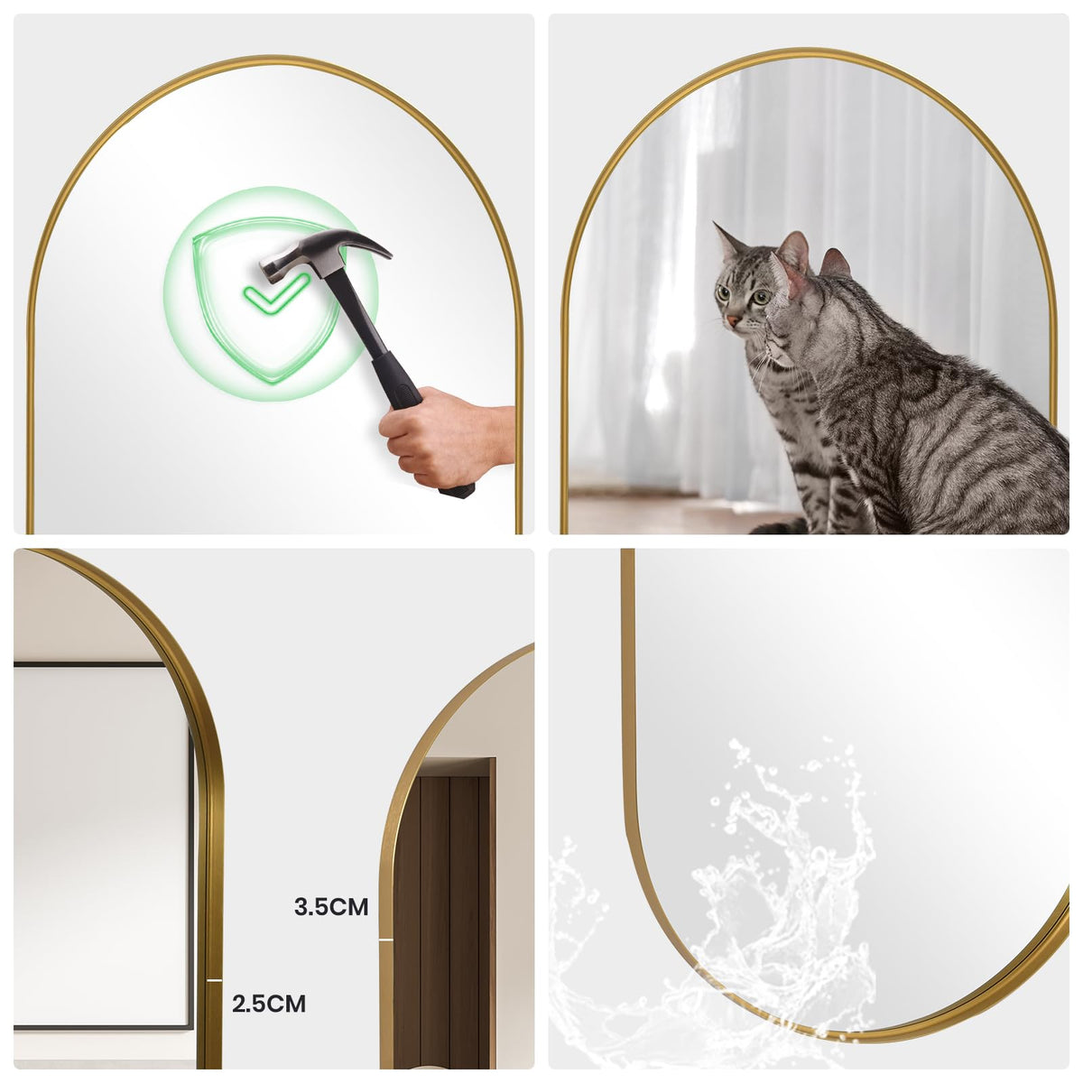 LunaMirror Wall Mirror Oval 60x90 CM Wall-Mounted Bathroom Vanity Mirror Stylish Gold Mirror Wall Decor Rectangle Wall Hanging Mirror with Curved