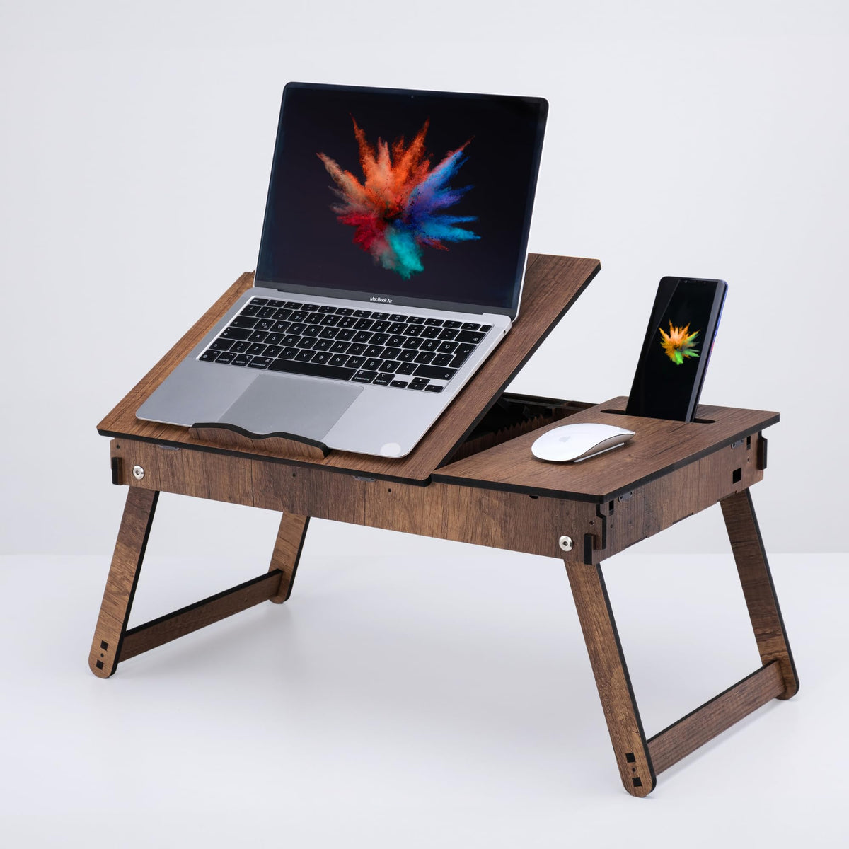 Vigo Wood Laptop Stand for Bed, Adjustable Laptop Lap Desk and Lap Tray with Built-in Storage, Foldable and Ergonomic Design for Reading, Writing, and