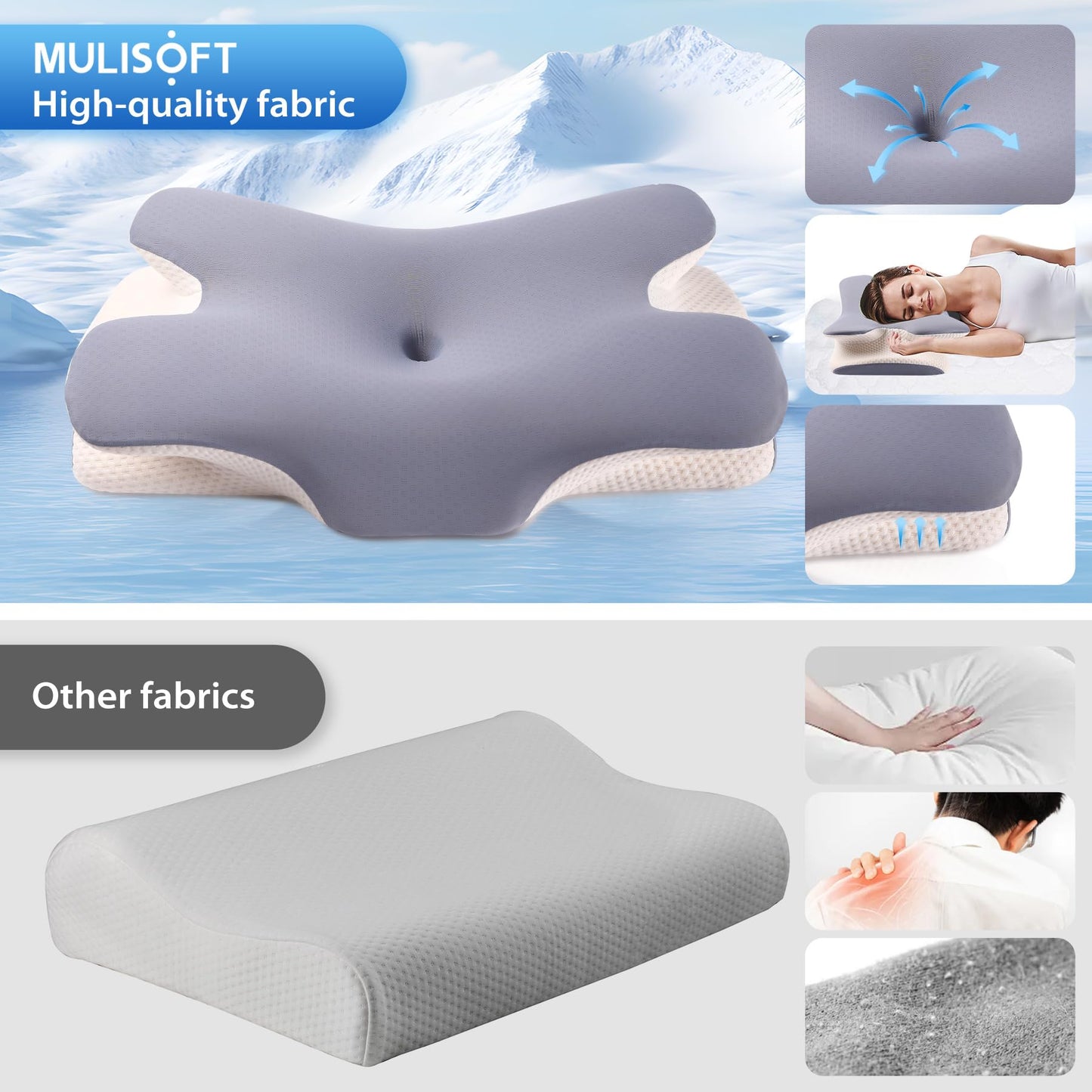 MULISOFT Memory Foam Pillow, Comfortable Pillow, Supportive Neck pillow, Ergonomic side sleeper pillow (BLUE)