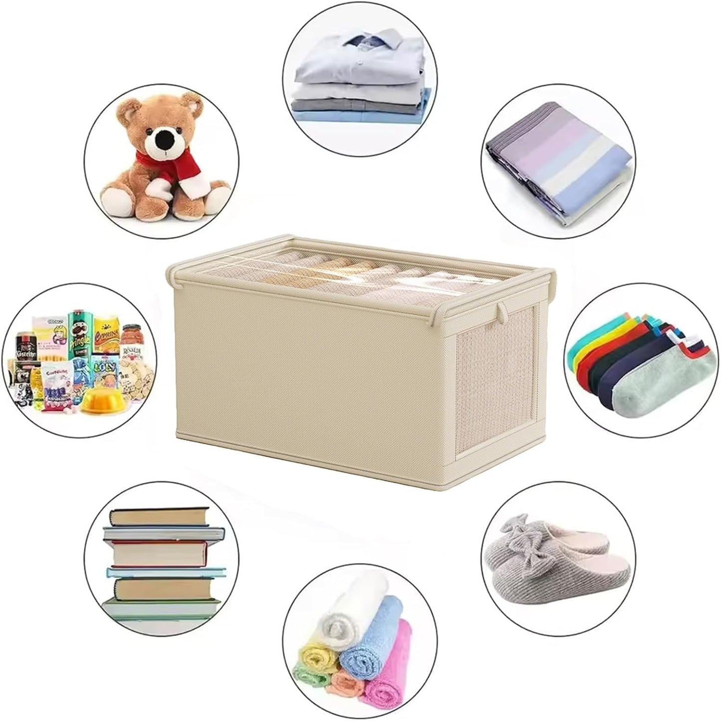 Wardrobe Storage Organiser Foldable - 6Pcs Drawer Organiser Clothes Fabric Storage Boxes Bin with Clear Window Shelf Stackable Clothing Storage Boxes