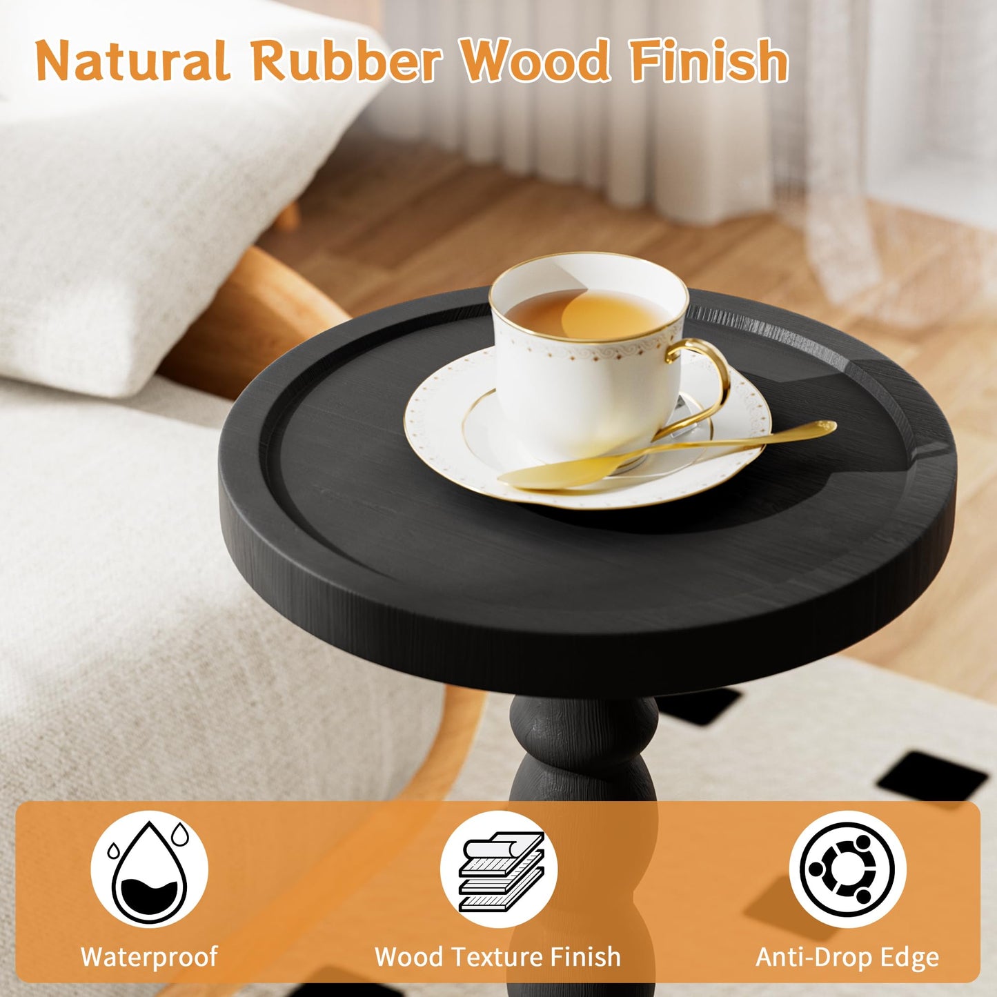 Caossuixin Wooden Round Side Table, Round Bar Table, Small End Table-Black