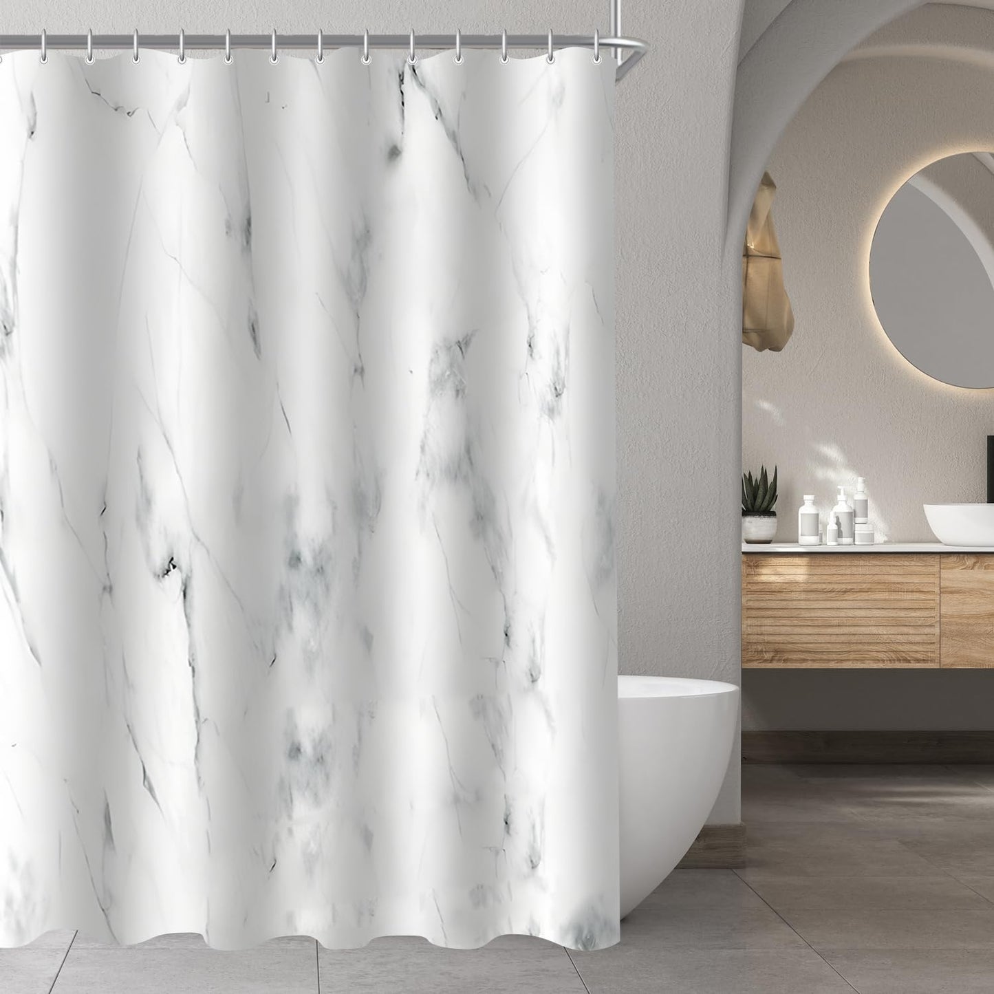 Lerores Shower Curtain, 100 x 180 cm, Marble, Weighted Hem, Anti-Mould Textile, Waterproof, Washable Polyester Fabric Bath Curtains with 6 Eyelets and