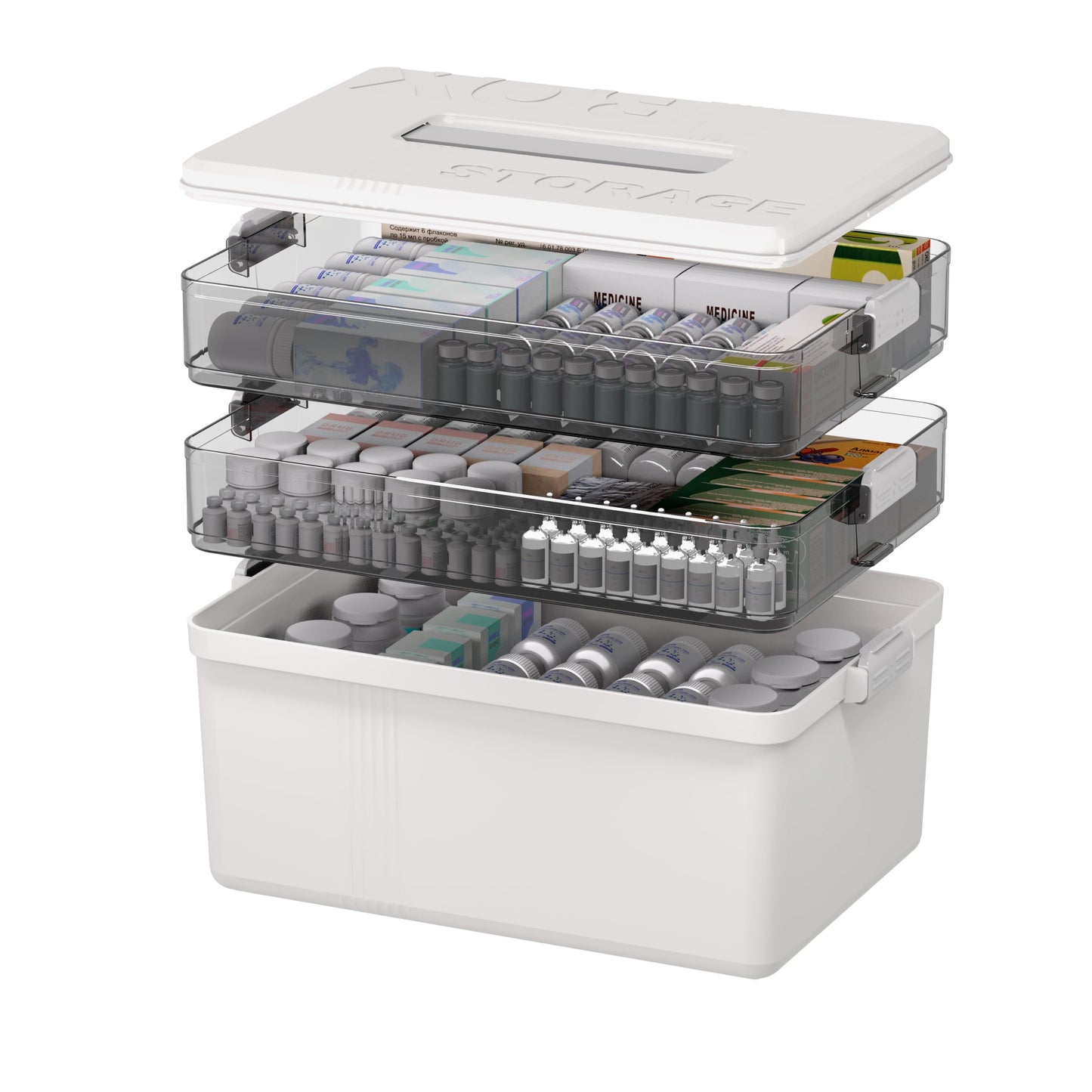 Citylife 3-Layer Medicine Storage Box, Medication Storage Box with Handle, Household Medical Organiser Portable Emergency First Aid Container for