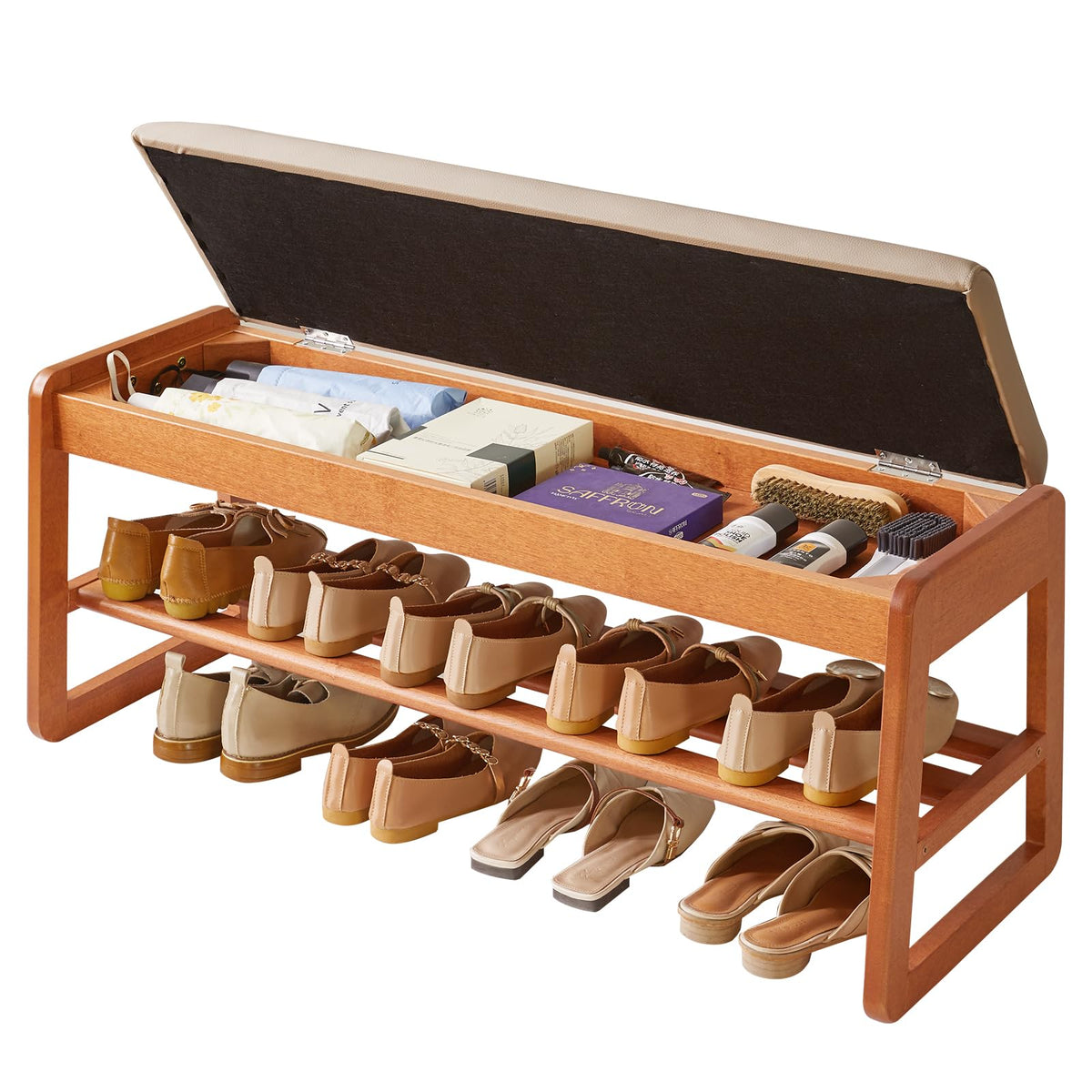 Aibiju Shoe Bench with Cushion, Storage Bench with Padded Seat, 39.37in Shoe Rack with Cushion for Entryway, Living Room, Hallway, Bedroom