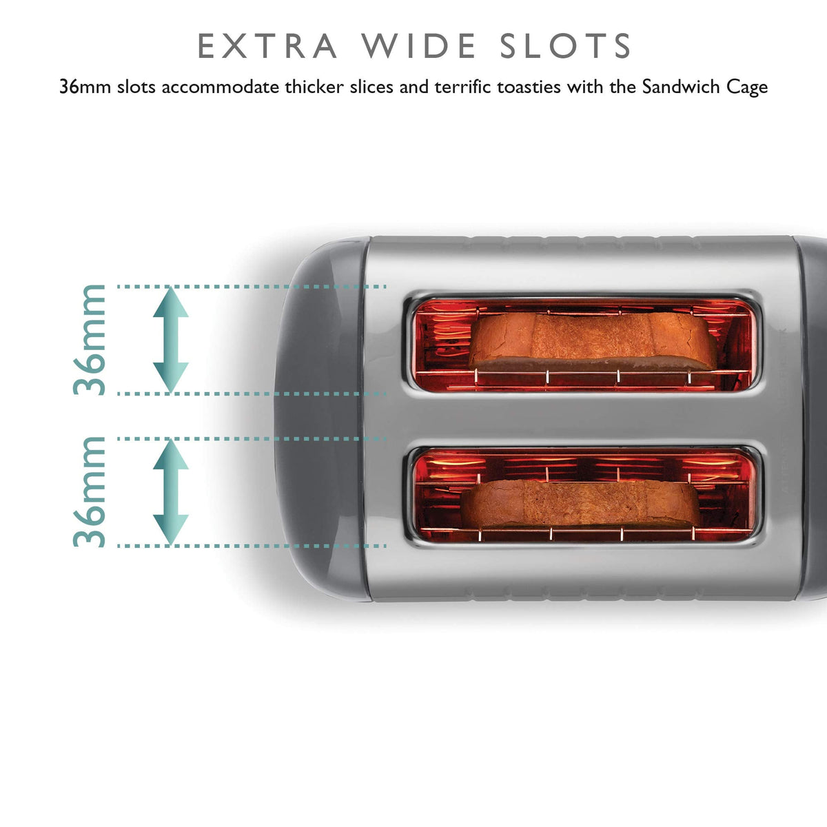 Dualit 2 Slice Lite Toaster | 1.1kW Toasts 60 Slices an Hour | Polished with High Gloss Grey Trim | Bagel & Defrost Settings | 36 mm Wide Slots |