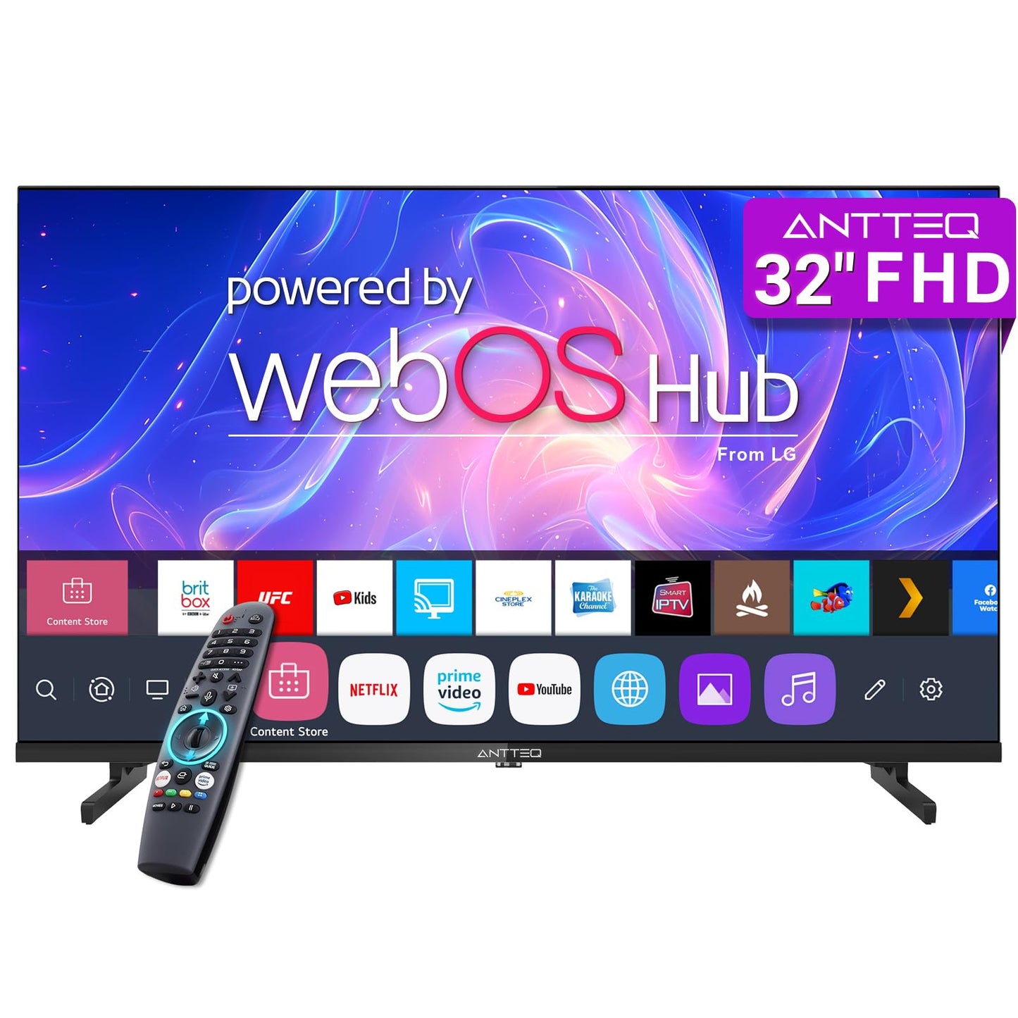 Antteq 32 Inch TV FHD Smart WebOS Television, 1080P MagiQ 32" with Full HD ThinQ AI, Voice Magic Remote Airplay, Apple TV+, Netflix, Freeview,