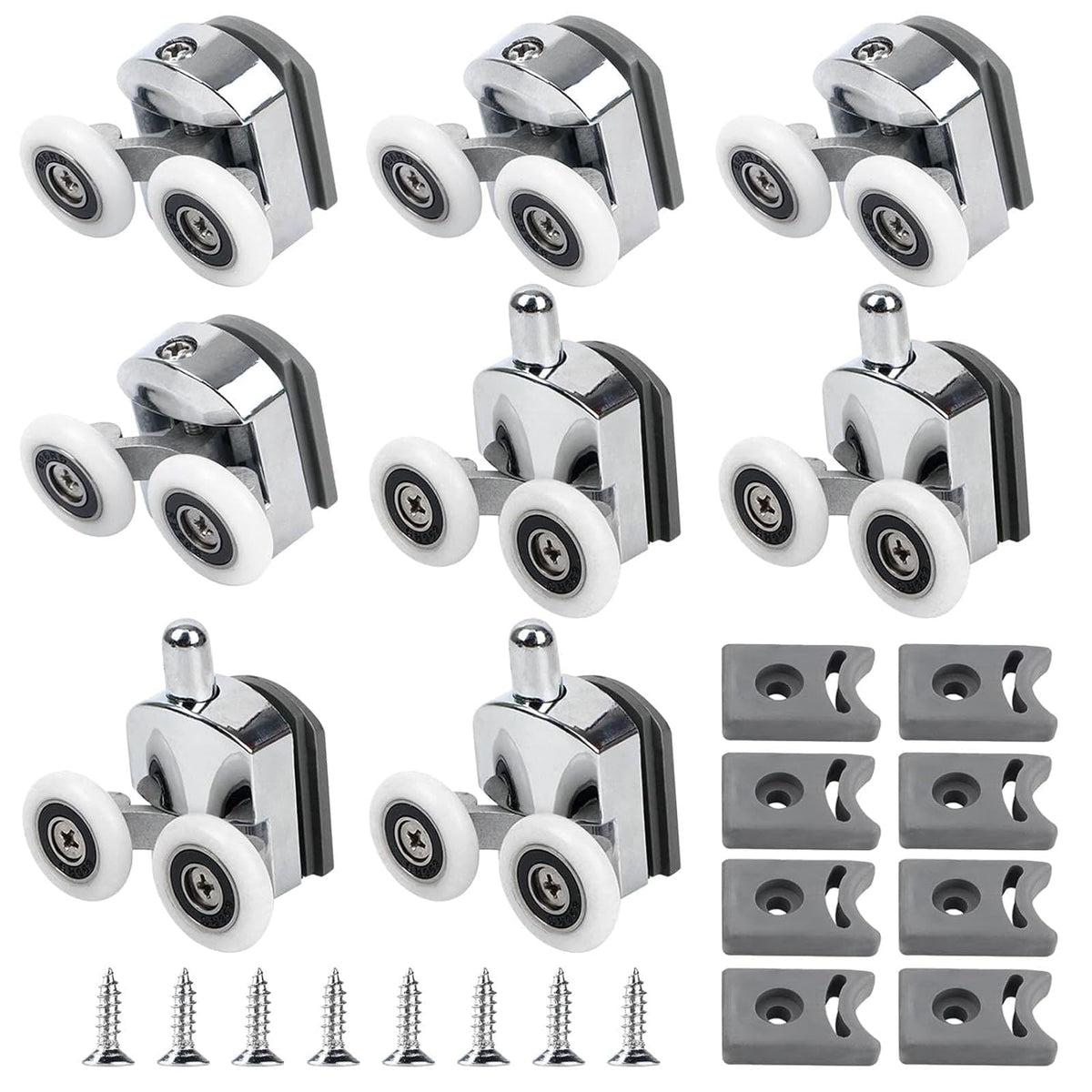 8 Pcs 23mm Curved Shower Door Rollers, Shower glass door wheels replacement rollers, Shower Door Wheels with Anti-Collision Block and Screws for