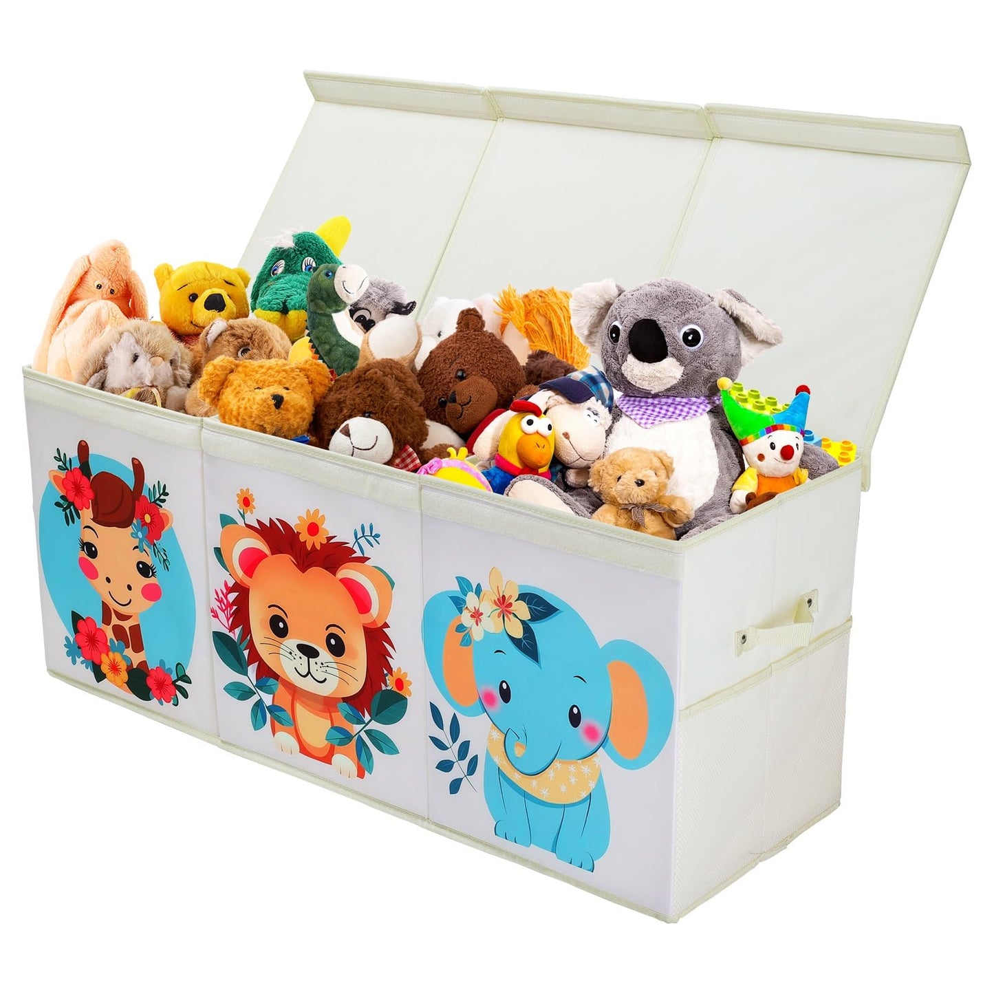 Decalsweet Extra Large Kids Toy Storage Box with Lid,Foldable Oxford Toy Storage Organizer Box with Mesh Pockets for Children-96?32?40cm-Toy Chest