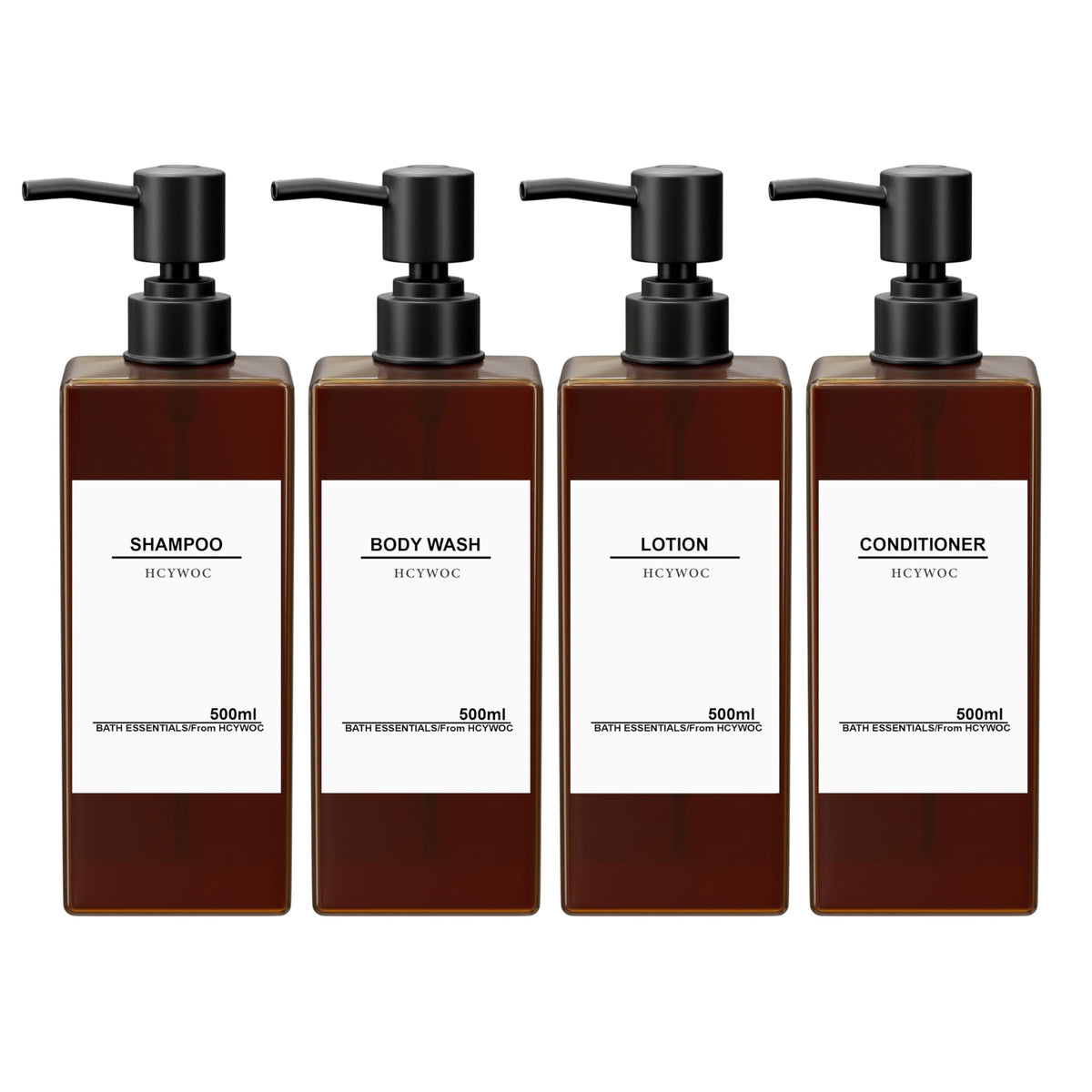 HCYWOC Shampoo and Conditioner Dispenser, 4 Pcs 500ml Soap Dispenser Bathroom, Refillable Hand Soap Dispenser, Pump Bottle Dispenser with 16