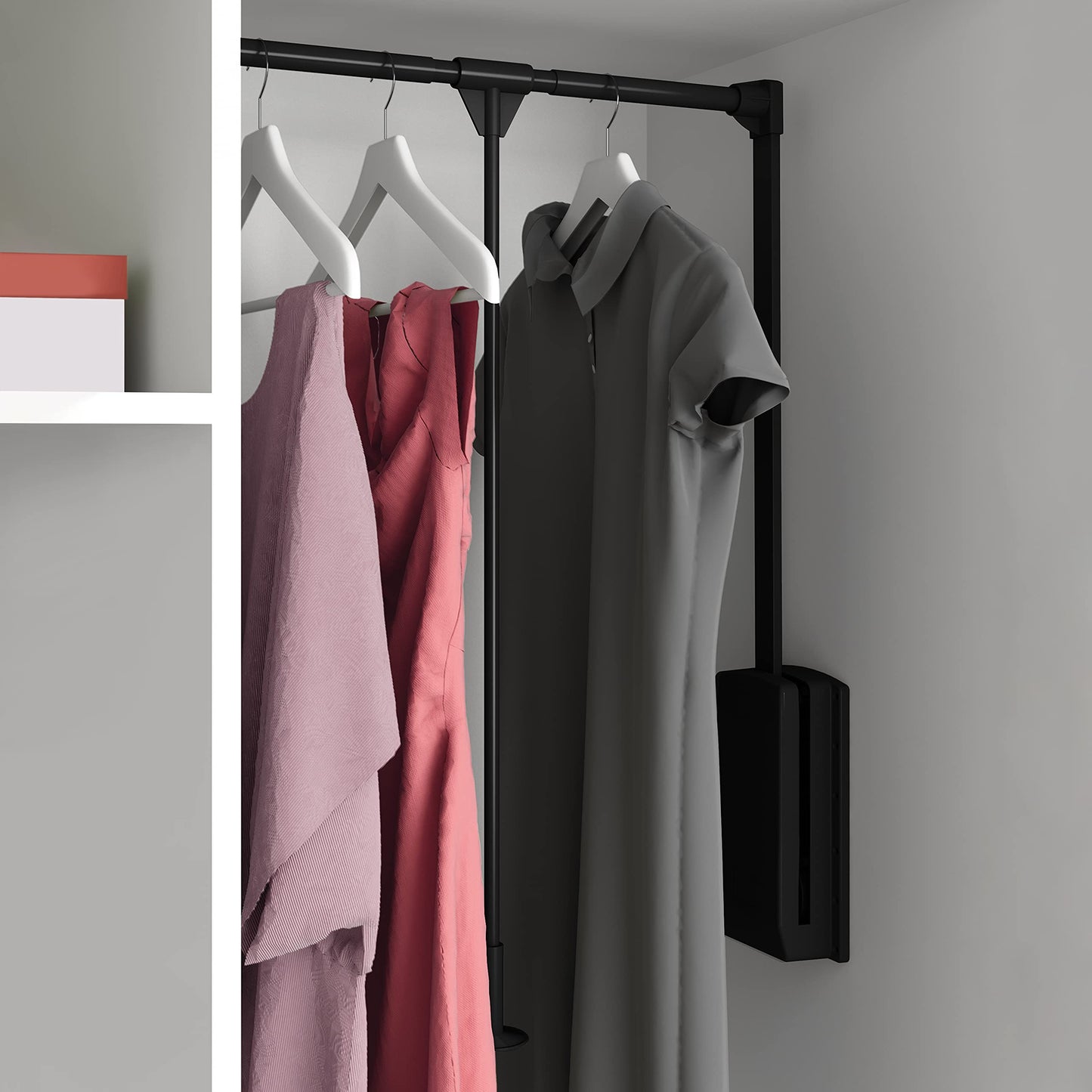 Emuca - Hang Pull Down Wardrobe Rail Lift, Adjustable Width 32,6-45,27 inch (830-1150mm), Steel and Plastic, Black