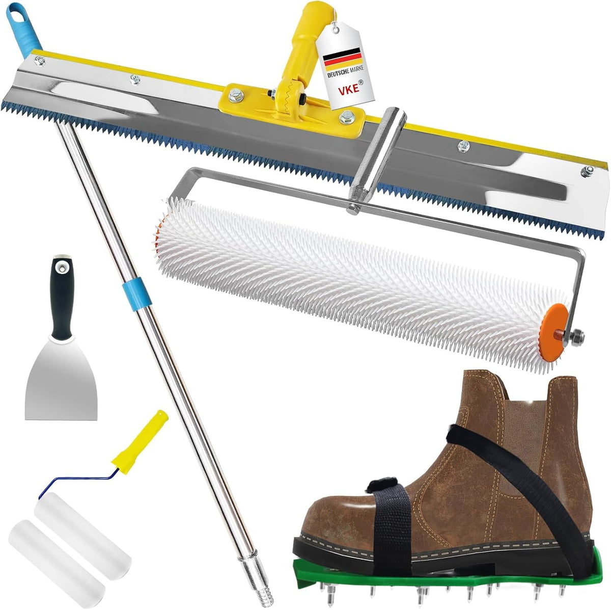 VKE Epoxy Spiked Roller Self Levelling,Self Levelling Tools,Extension Pole 162cm,Stainless Steel Scraper, Floor Construction Tool Spiked Roller,Spiked