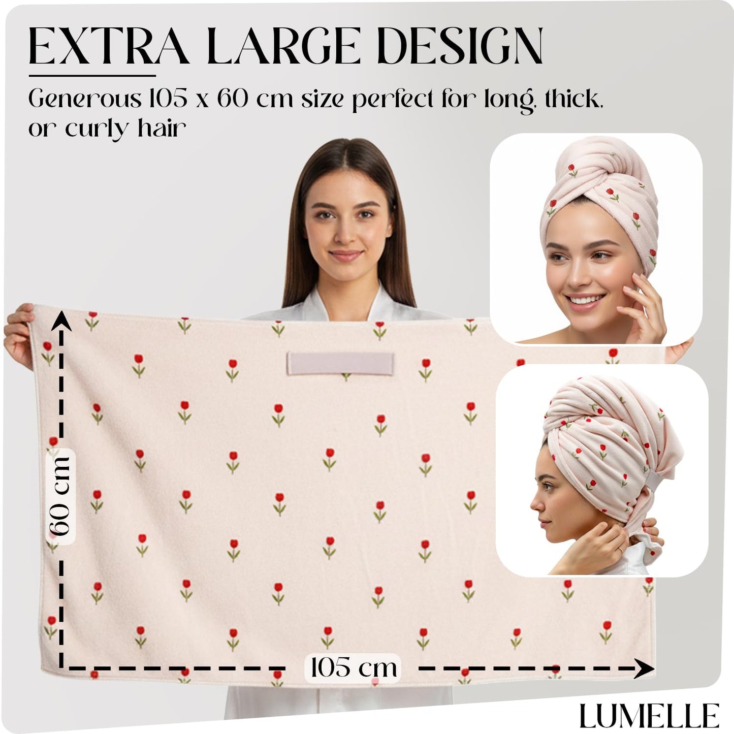 Lumelle XL Microfibre Hair Towel Wrap for Women – Ultra Absorbent Microfiber Towel for Wet, Curly, Long or Short Hair – Quick Dry